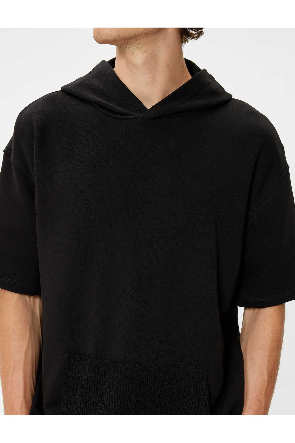 تیشرت سایز بزرگ با آستین کوتاه کانگورویی ترکیبی جزئی از پنبه