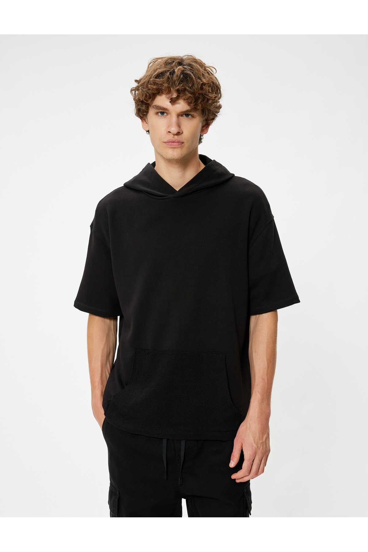 تیشرت سایز بزرگ با آستین کوتاه کانگورویی ترکیبی جزئی از پنبه