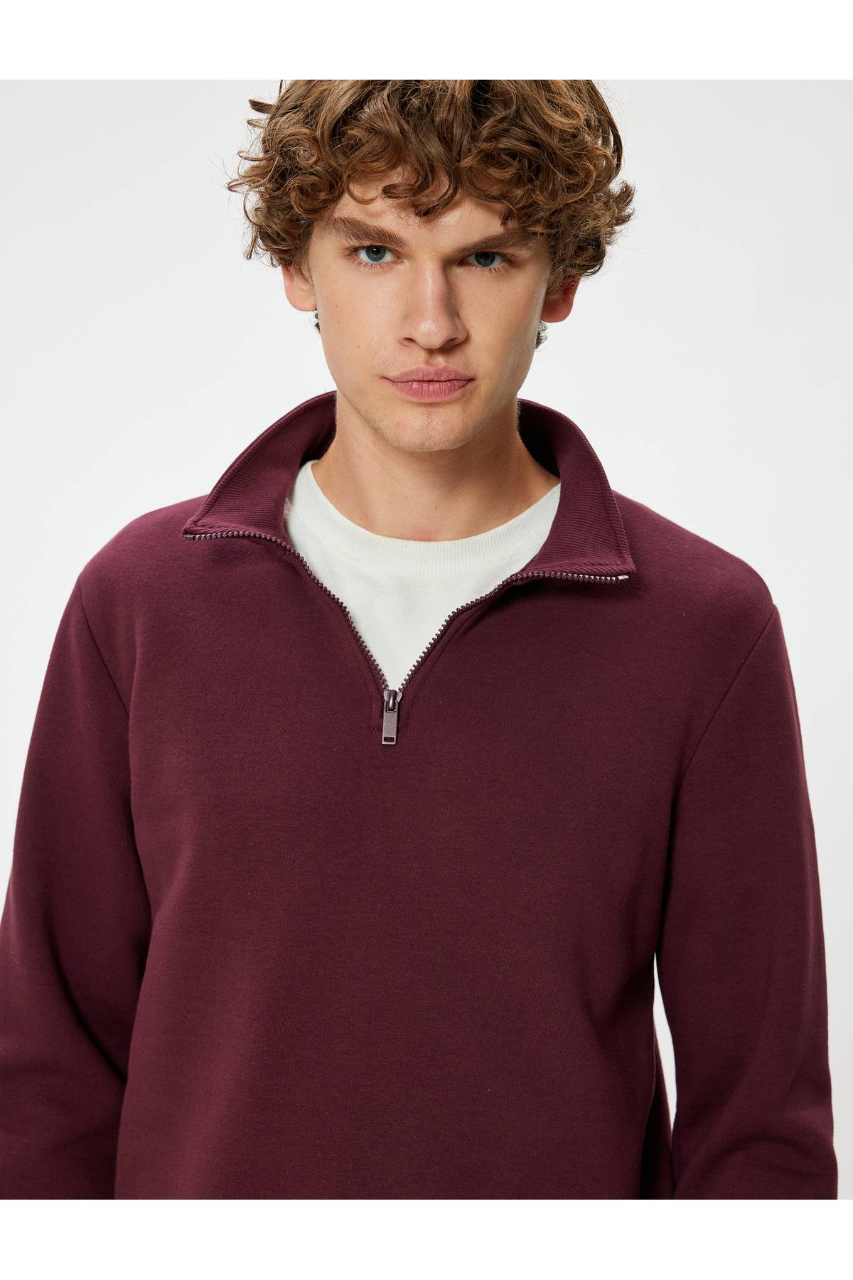 بلوز پنبه ای آستین بلند یقه نیم زیپ