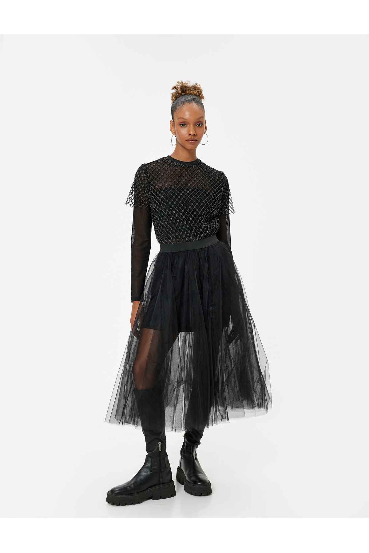 دامن توتو میدی A-Line براق کمر الاستیک مینی آستر مناسب مناسب