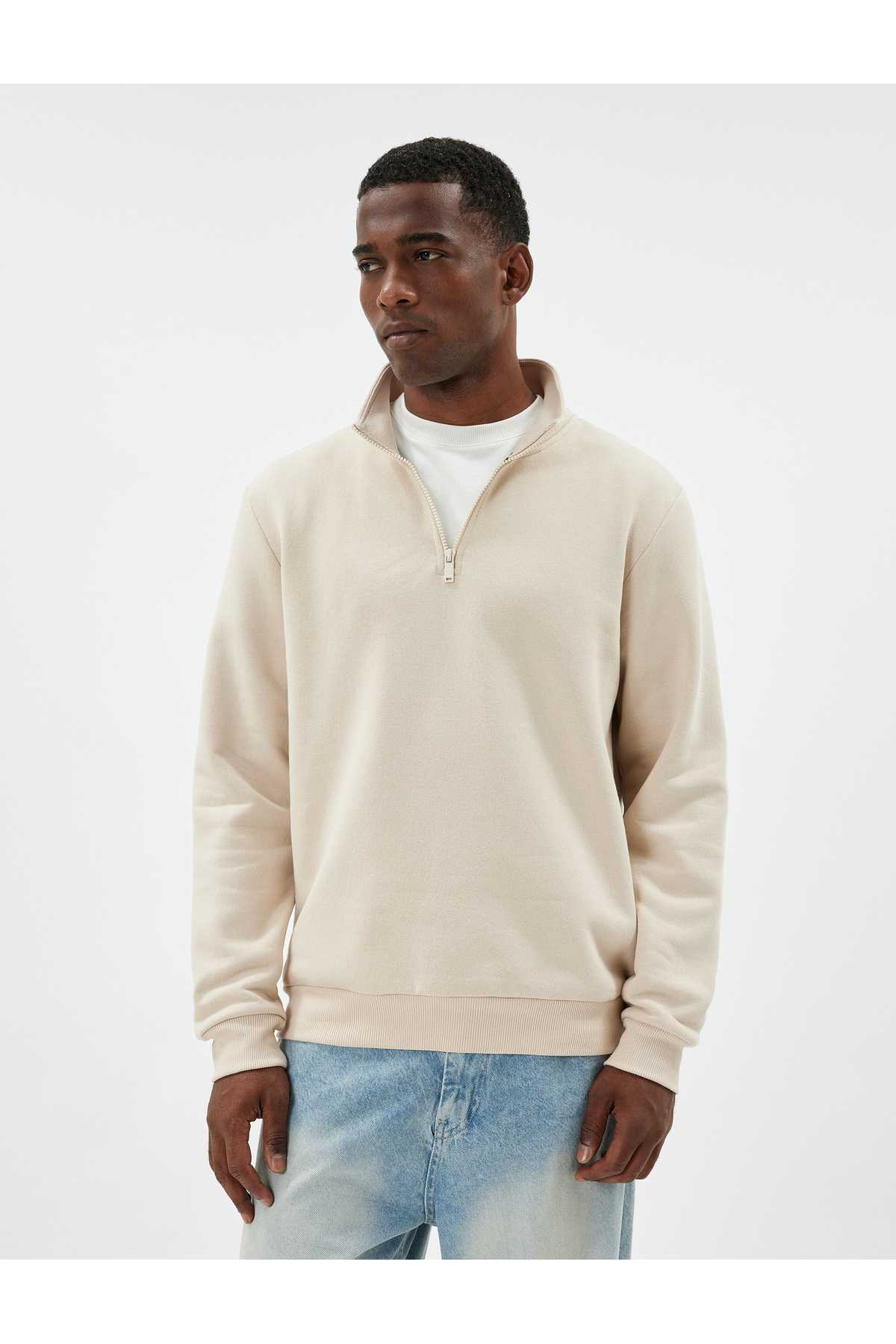 بلوز پنبه ای آستین بلند یقه نیم زیپ