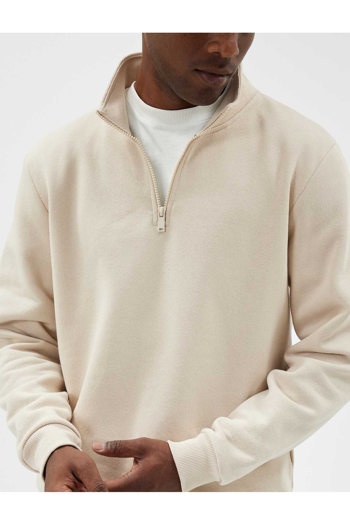 بلوز پنبه ای آستین بلند یقه نیم زیپ