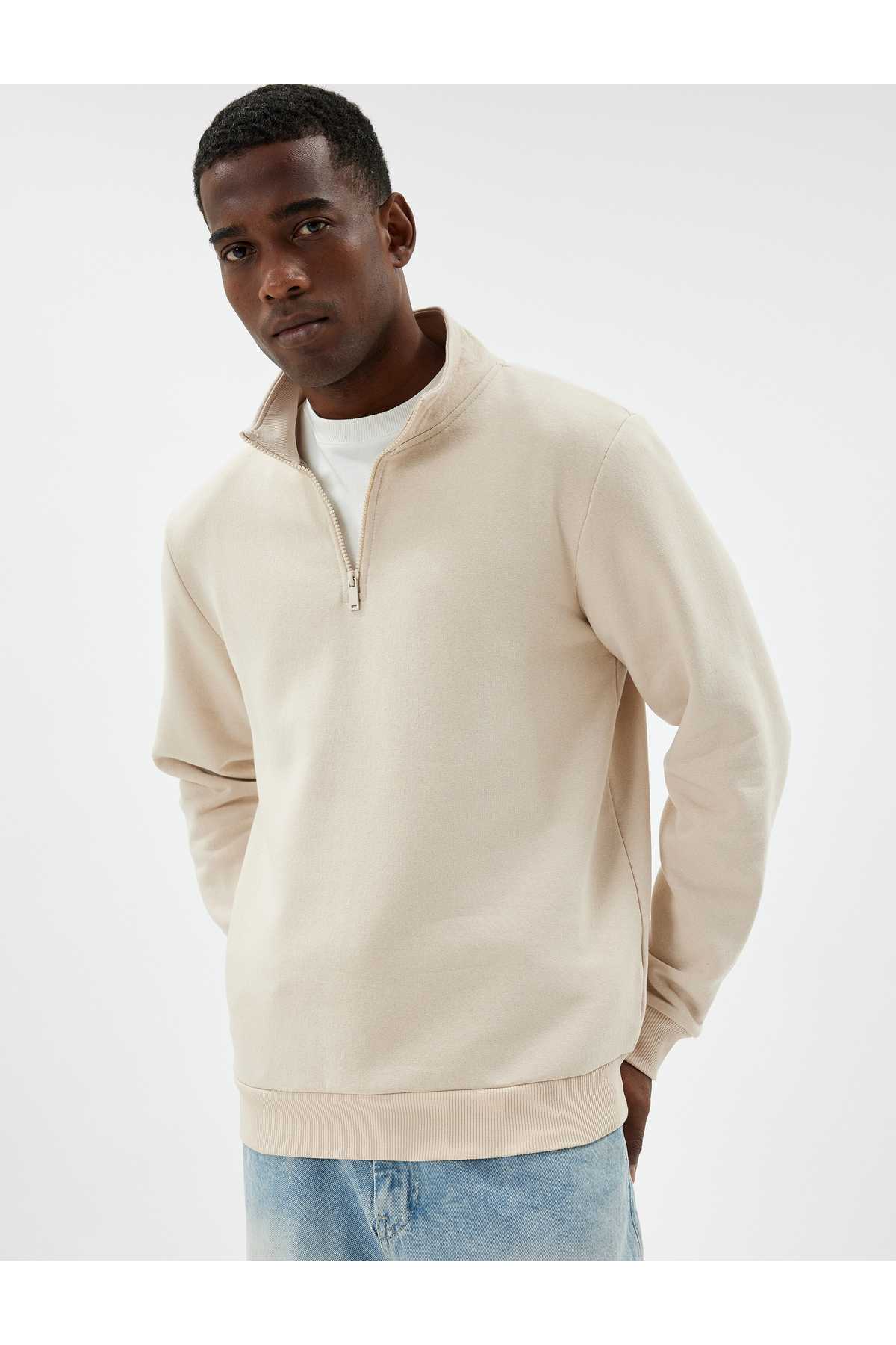 بلوز پنبه ای آستین بلند یقه نیم زیپ