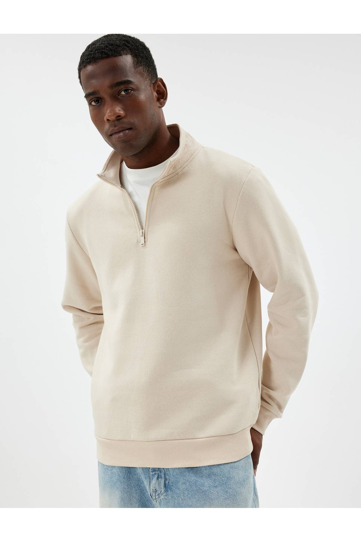 بلوز پنبه ای آستین بلند یقه نیم زیپ