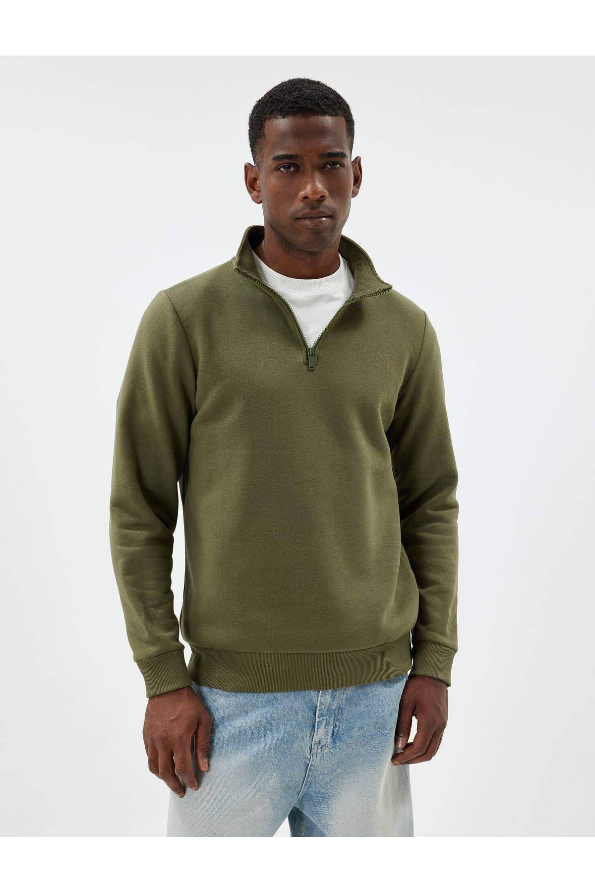 بلوز پنبه ای آستین بلند یقه نیم زیپ