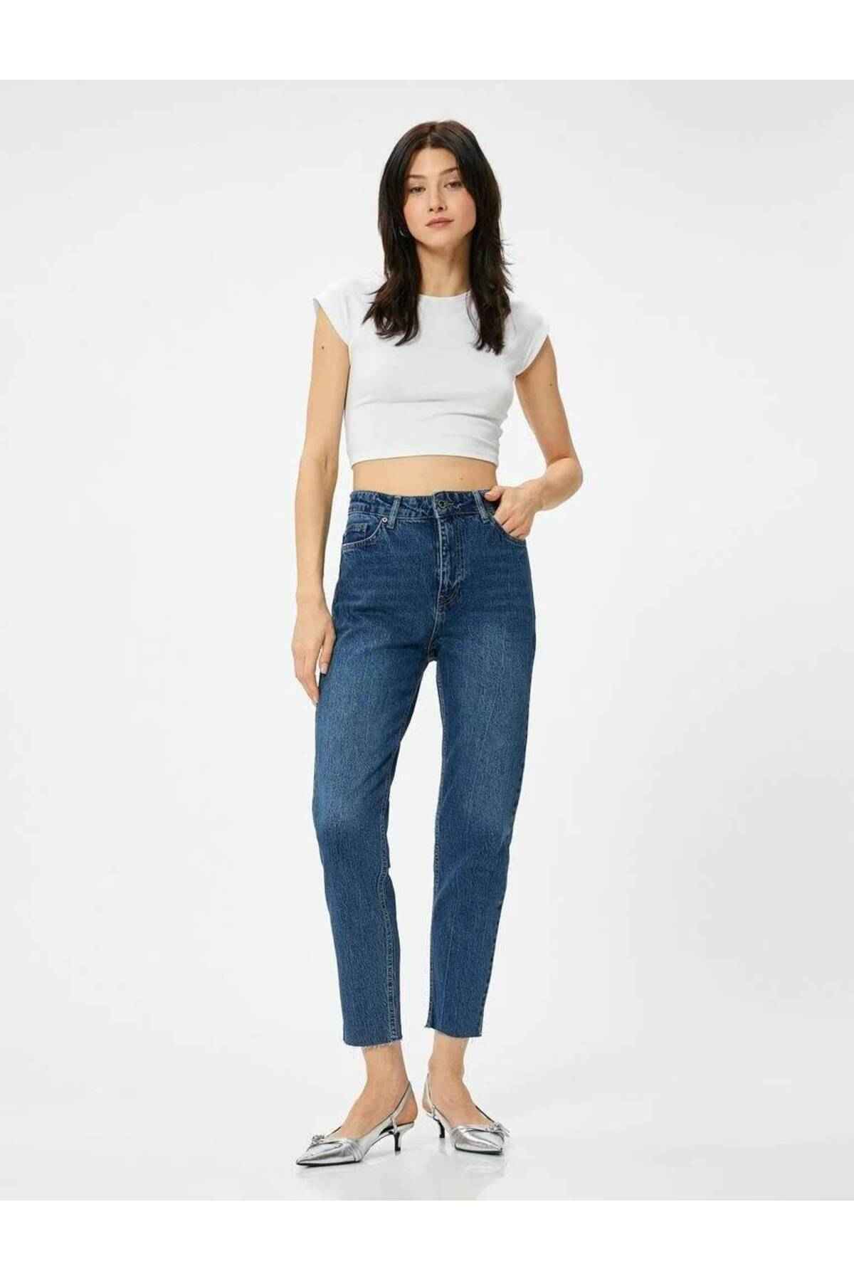 شلوار جین کمر بلند ساق باریک سبک برش ریلکس - جین مامان اسلیم