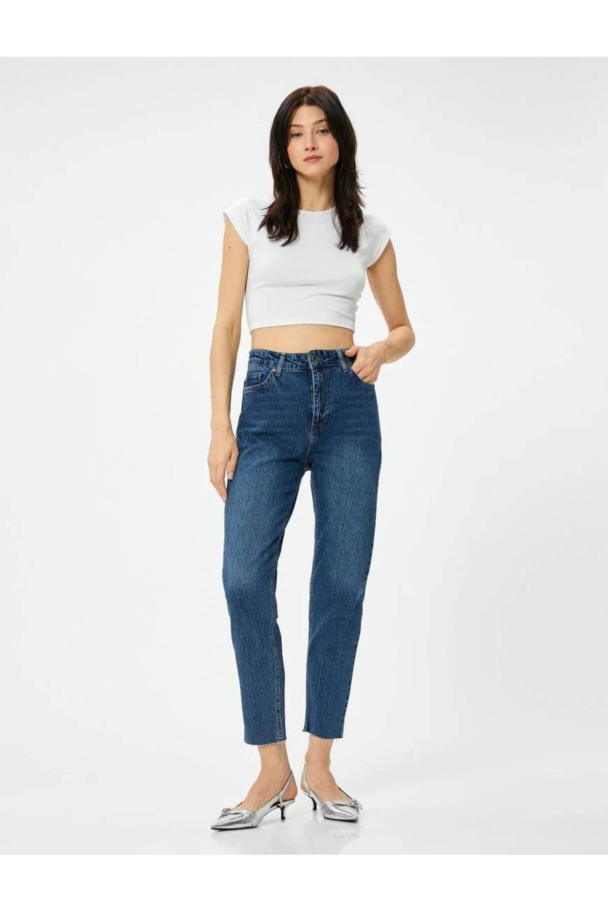 شلوار جین کمر بلند ساق باریک سبک برش ریلکس - جین مامان اسلیم