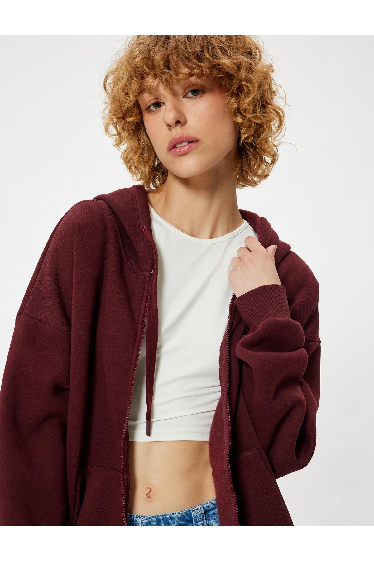 سویشرت بزرگ زیپ دار با جیب کانگورو ستاره دوزی