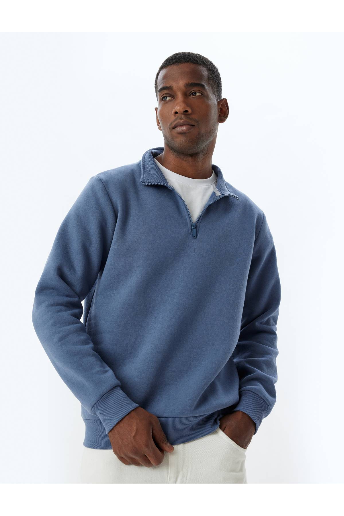 بلوز پنبه ای آستین بلند یقه نیم زیپ