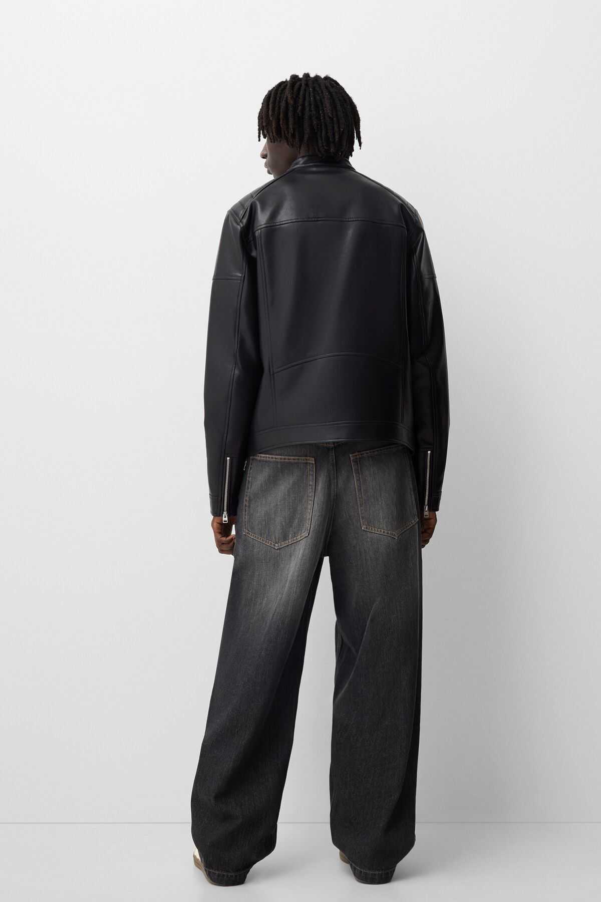 ژاکت دوچرخه سواری چرم مصنوعی زیپ دار