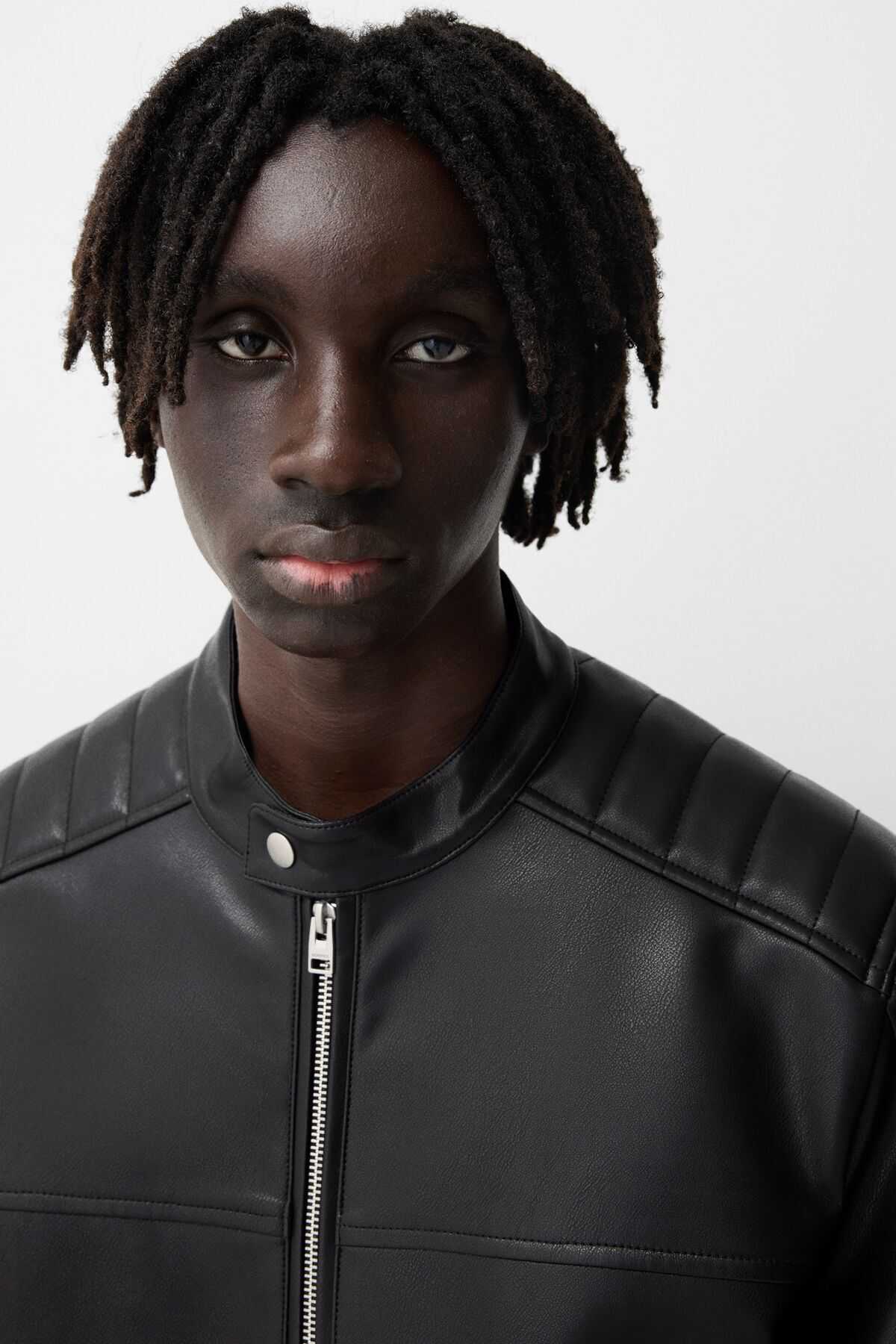 ژاکت دوچرخه سواری چرم مصنوعی زیپ دار