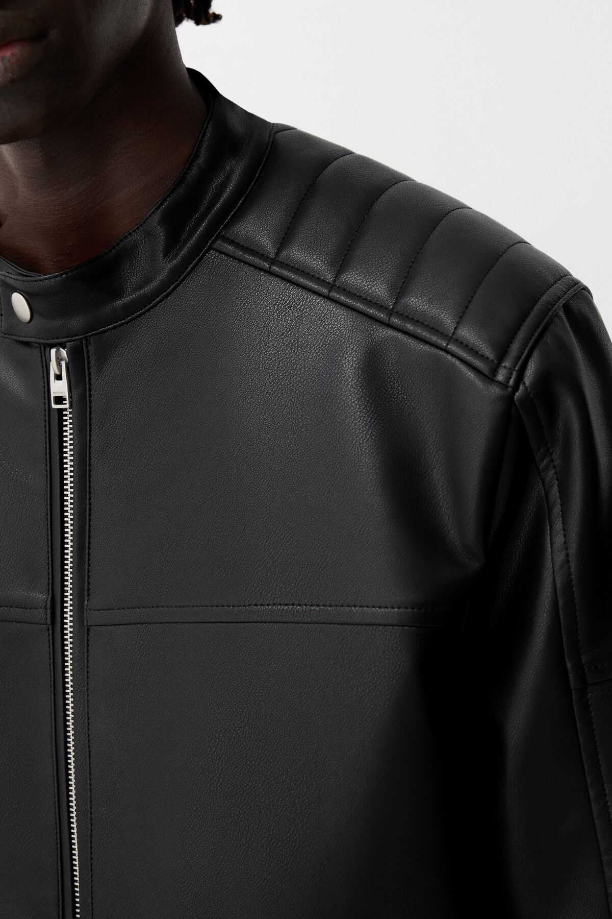 ژاکت دوچرخه سواری چرم مصنوعی زیپ دار