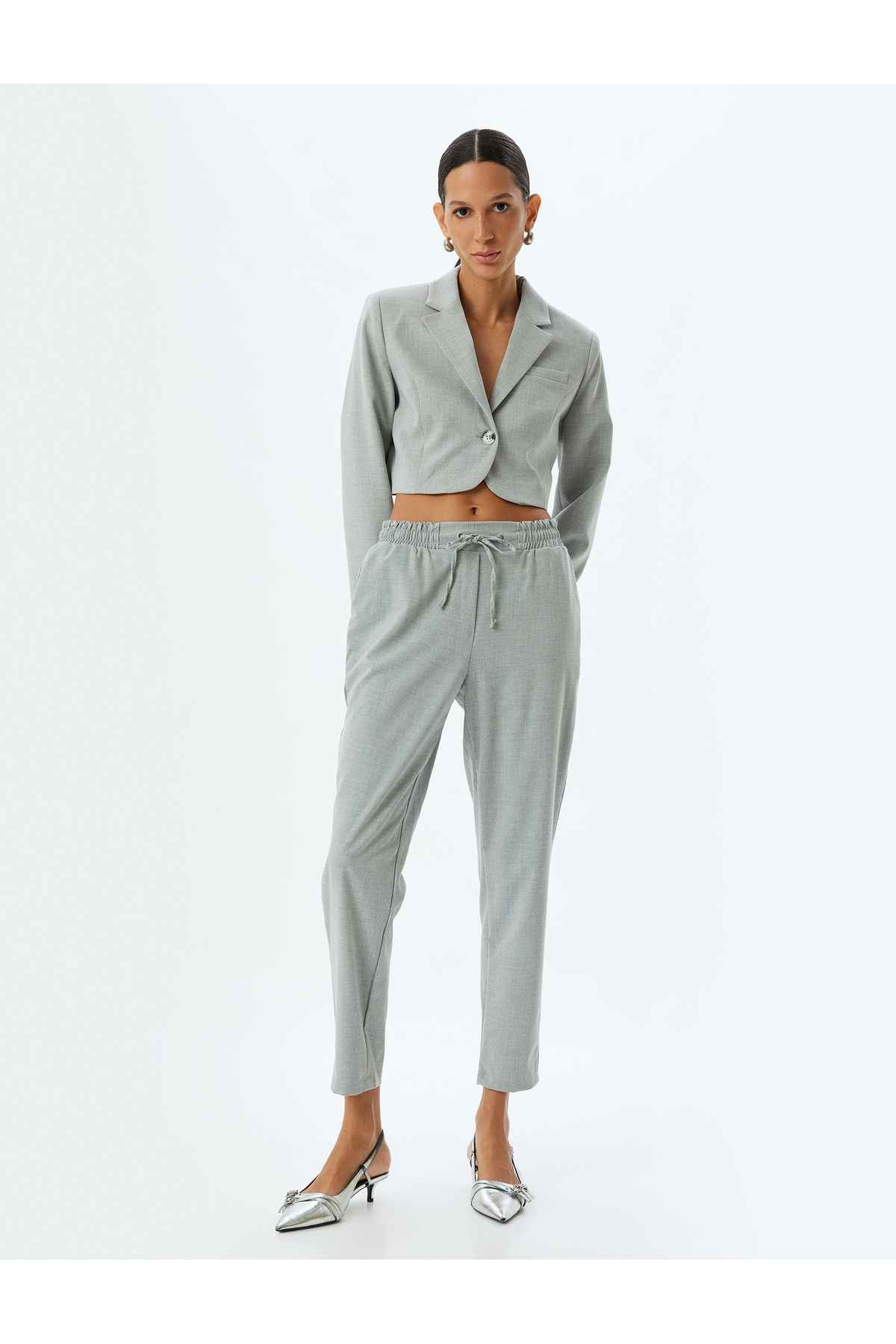 شلوار برش هویج جیب بند کمر الاستیک کمر بلند