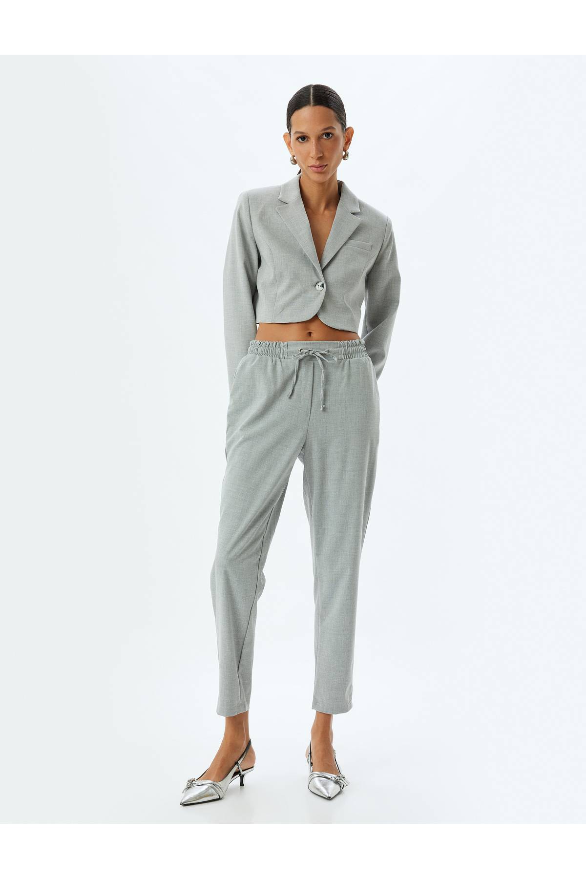 شلوار برش هویج جیب بند کمر الاستیک کمر بلند