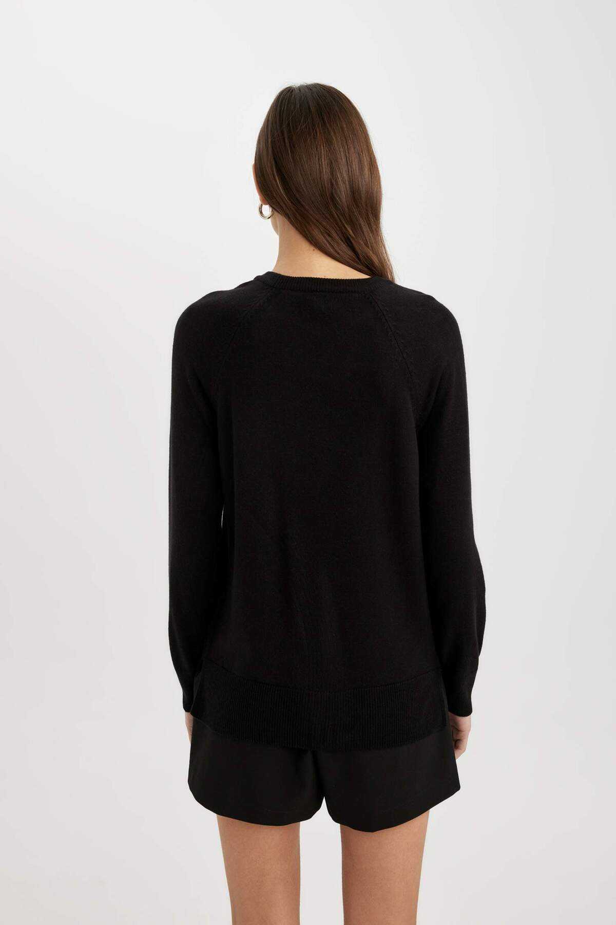 ژاکت بافتنی ساده ساده با یقه یقه راگلان با بافت نرم مشکی منظم