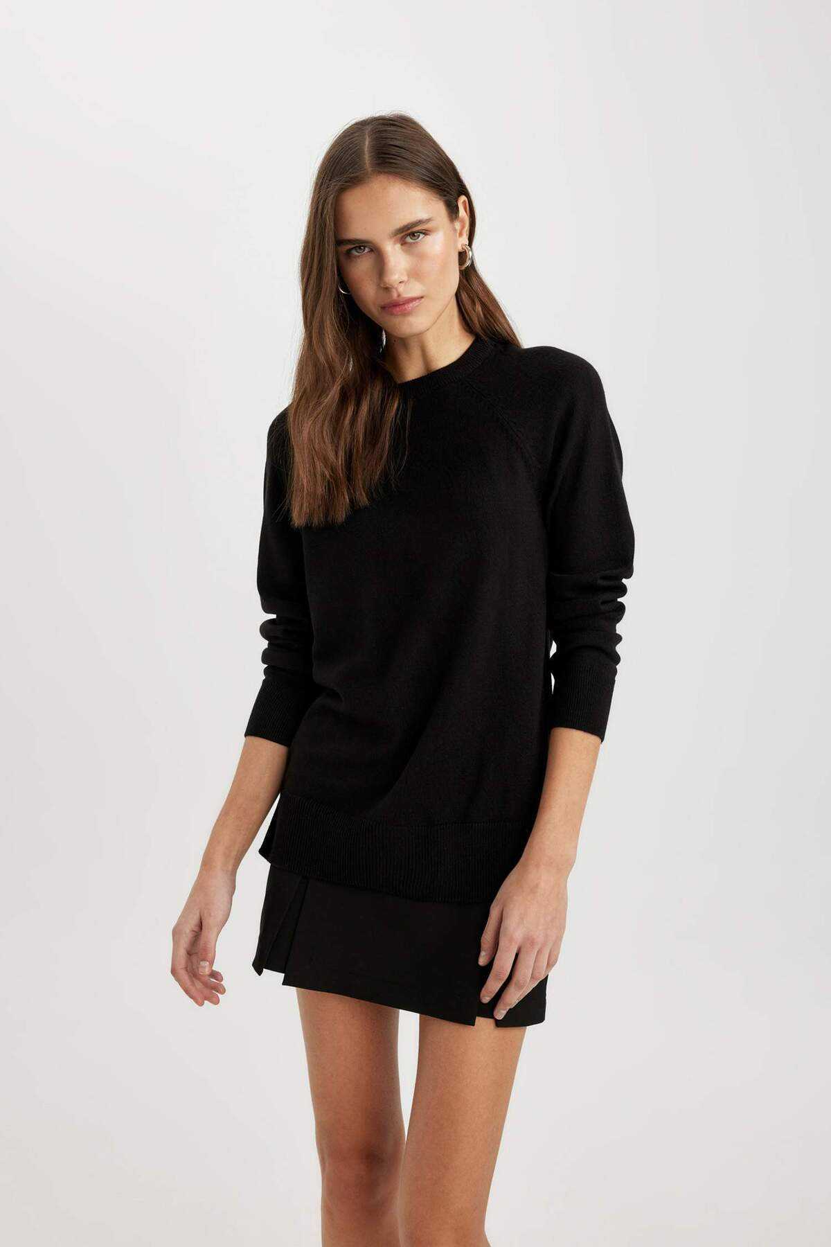 ژاکت بافتنی ساده ساده با یقه یقه راگلان با بافت نرم مشکی منظم