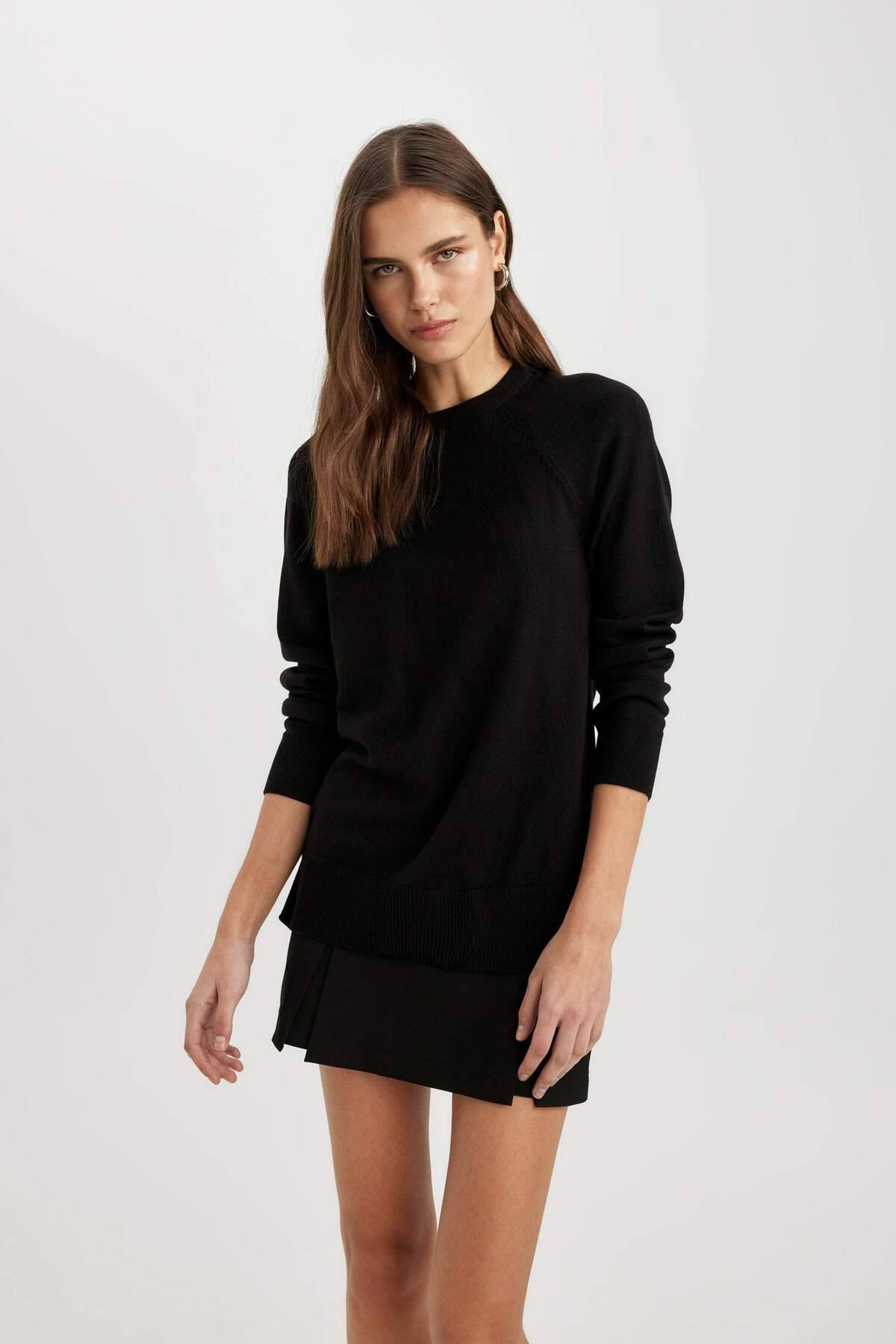 ژاکت بافتنی ساده ساده با یقه یقه راگلان با بافت نرم مشکی منظم