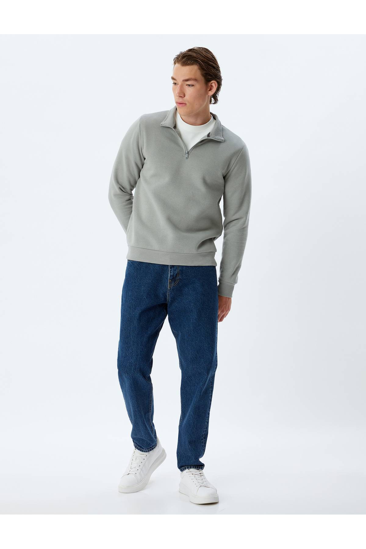 بلوز پنبه ای آستین بلند یقه نیم زیپ