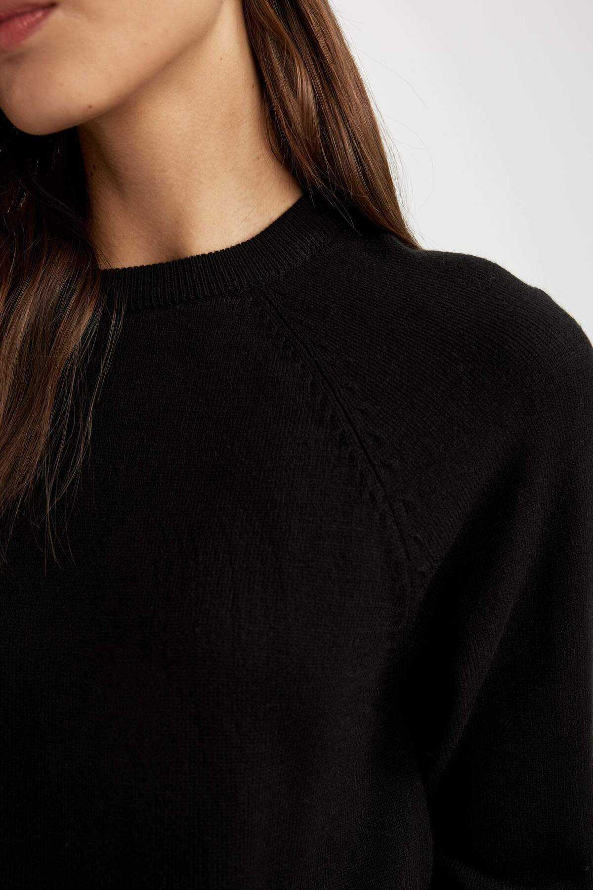 ژاکت بافتنی ساده ساده با یقه یقه راگلان با بافت نرم مشکی منظم