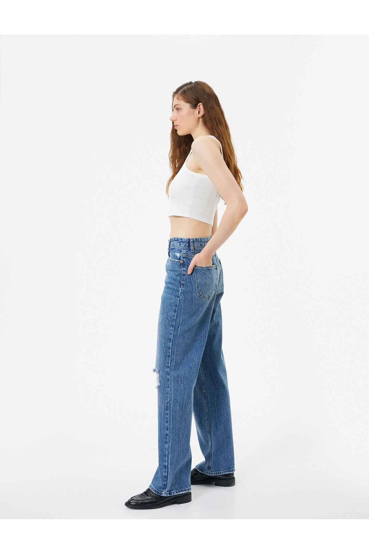 شلوار جین کمر بلند پاره راست - جین حوا