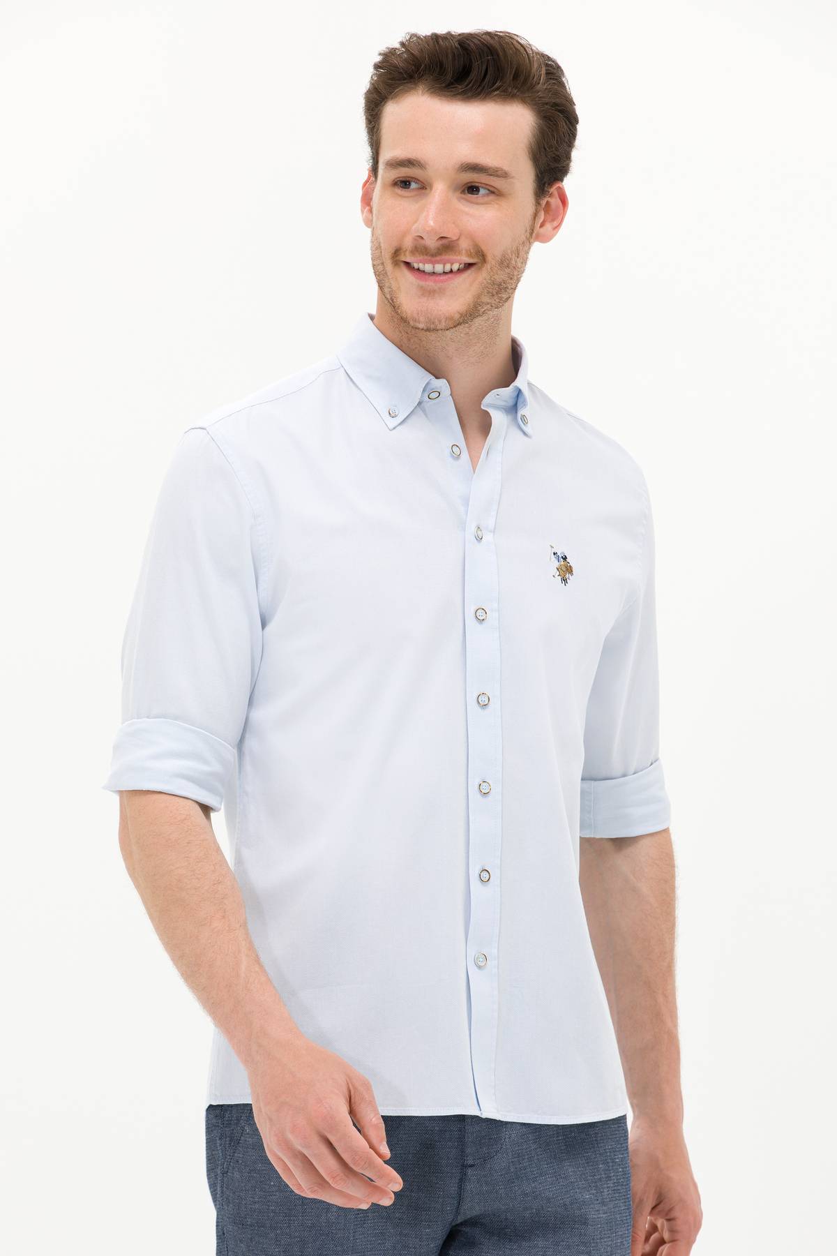 پیراهن آستین بلند مردانه آبی روشن 50263714-VR003