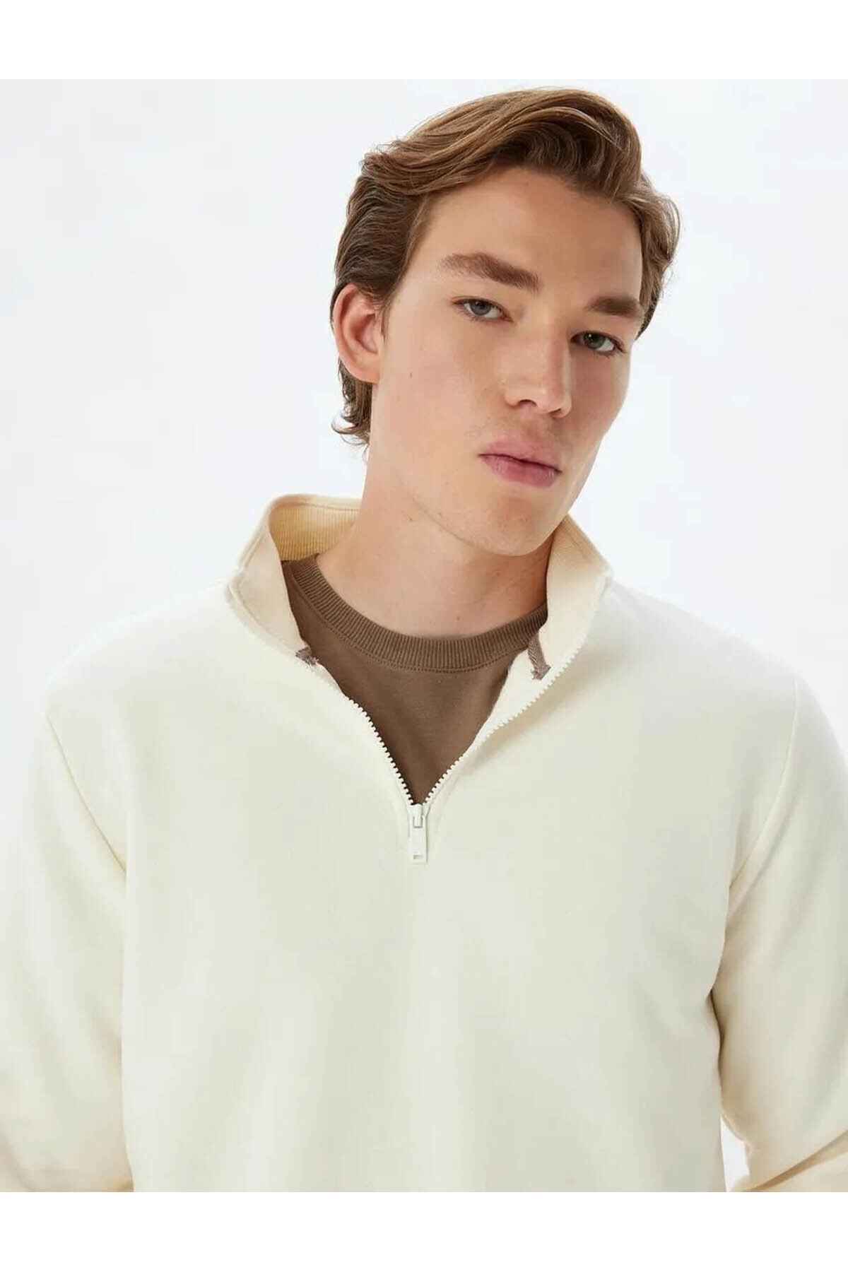 بلوز پنبه ای آستین بلند یقه نیم زیپ