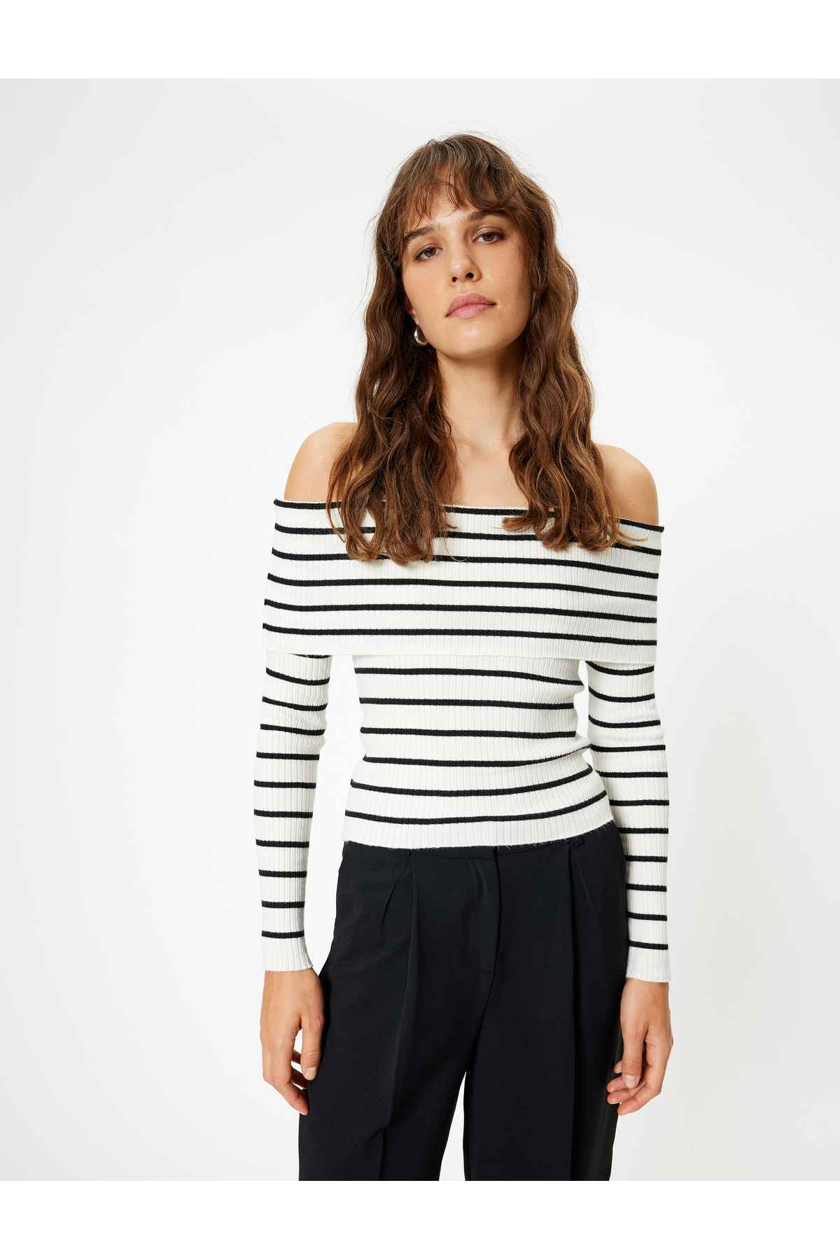 ژاکت بافتنی بدون شانه با جزئیات کف آستین بلند آجدار