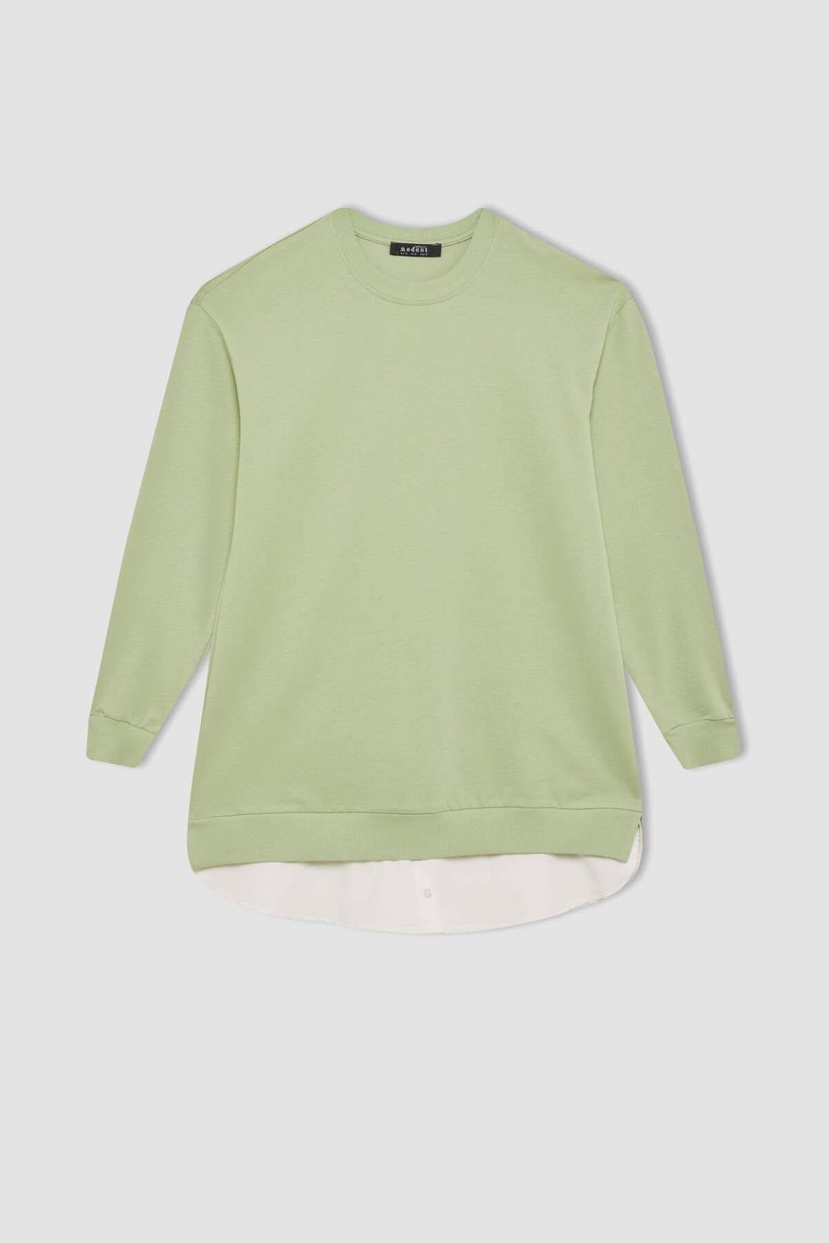 جامه یقه یقه با تناسب معمولی با جزئیات ساده سویشرت ساده A9529ax24au