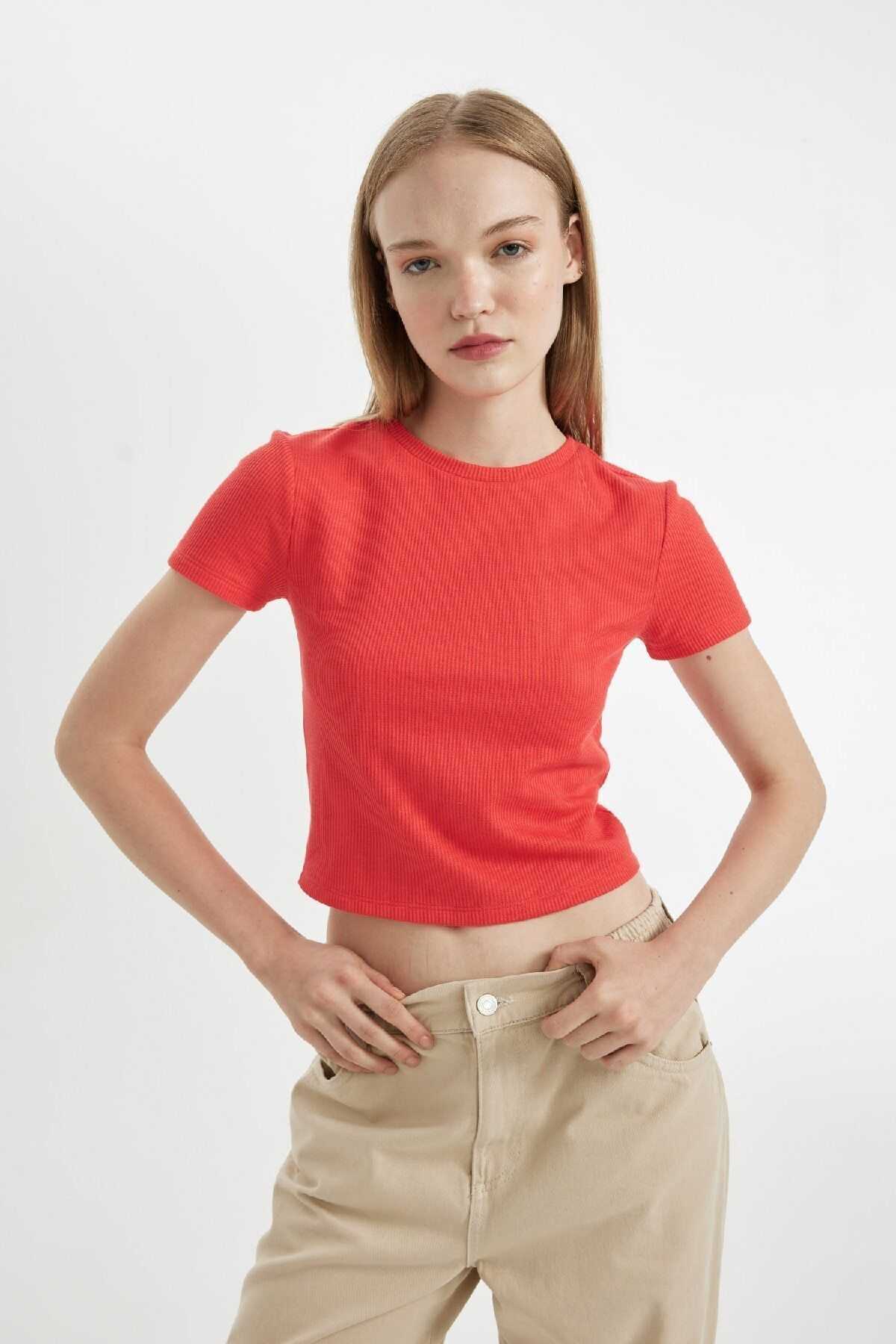 تیشرت زنانه ساده وافل ساده ساده D5181ax24au