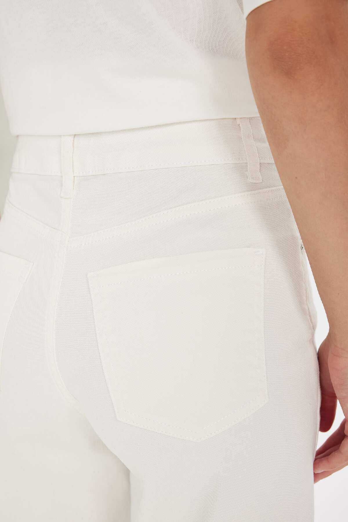 شلوار Culotte Gabardine کمر بلند پایه ساده جیب گشاد ساق C7535ax24au