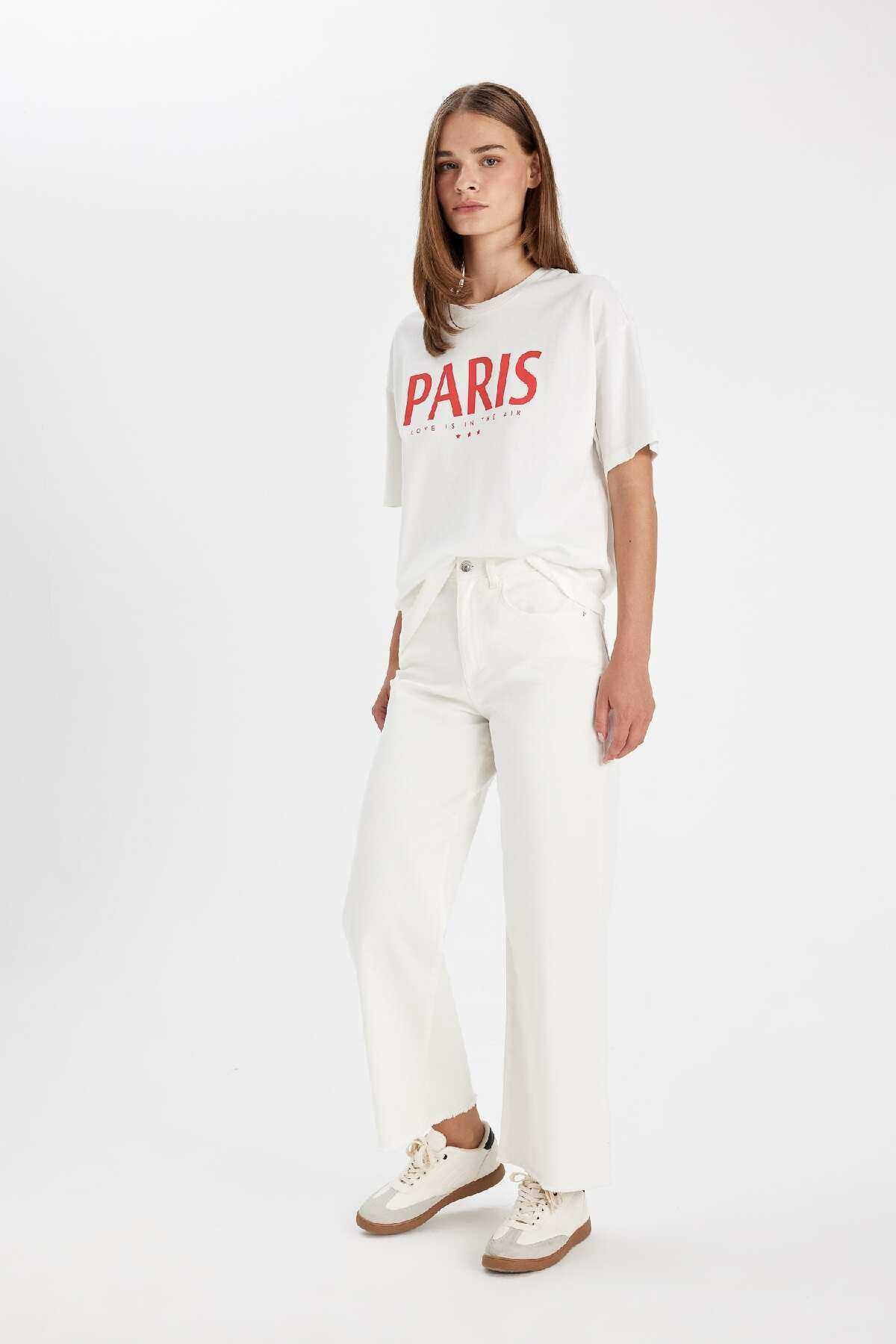 شلوار Culotte Gabardine کمر بلند پایه ساده جیب گشاد ساق C7535ax24au