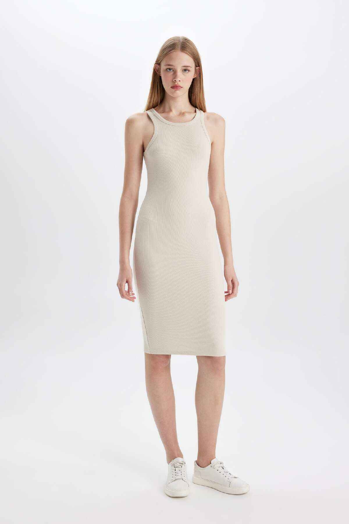 لباس میدی آستین دار آستین دار با یقه هالتر بادیکن