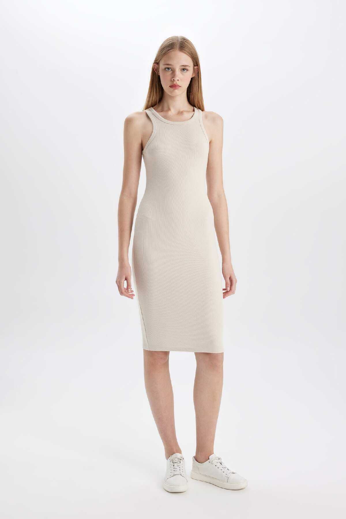 لباس میدی آستین دار آستین دار با یقه هالتر بادیکن