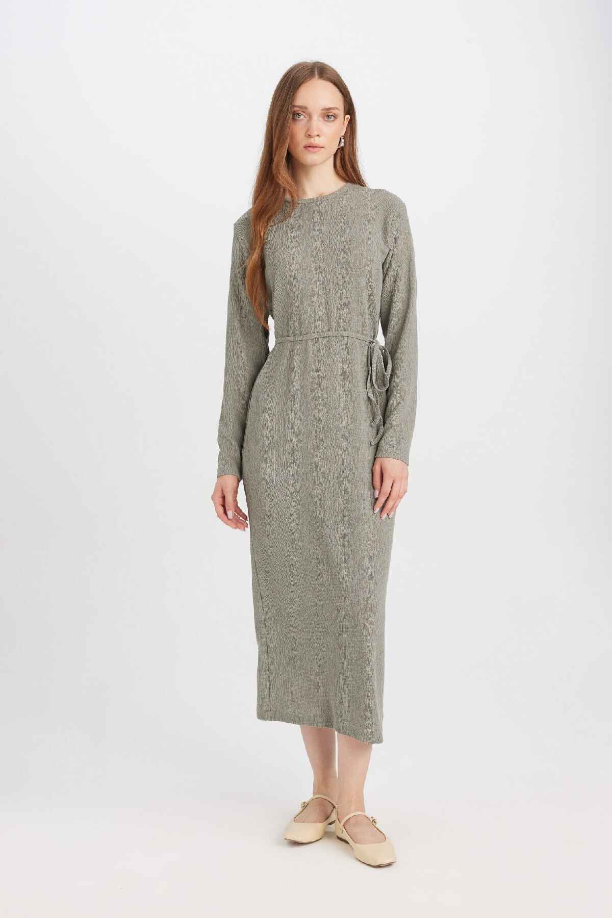 لباس میدی آستین بلند چروک منظم