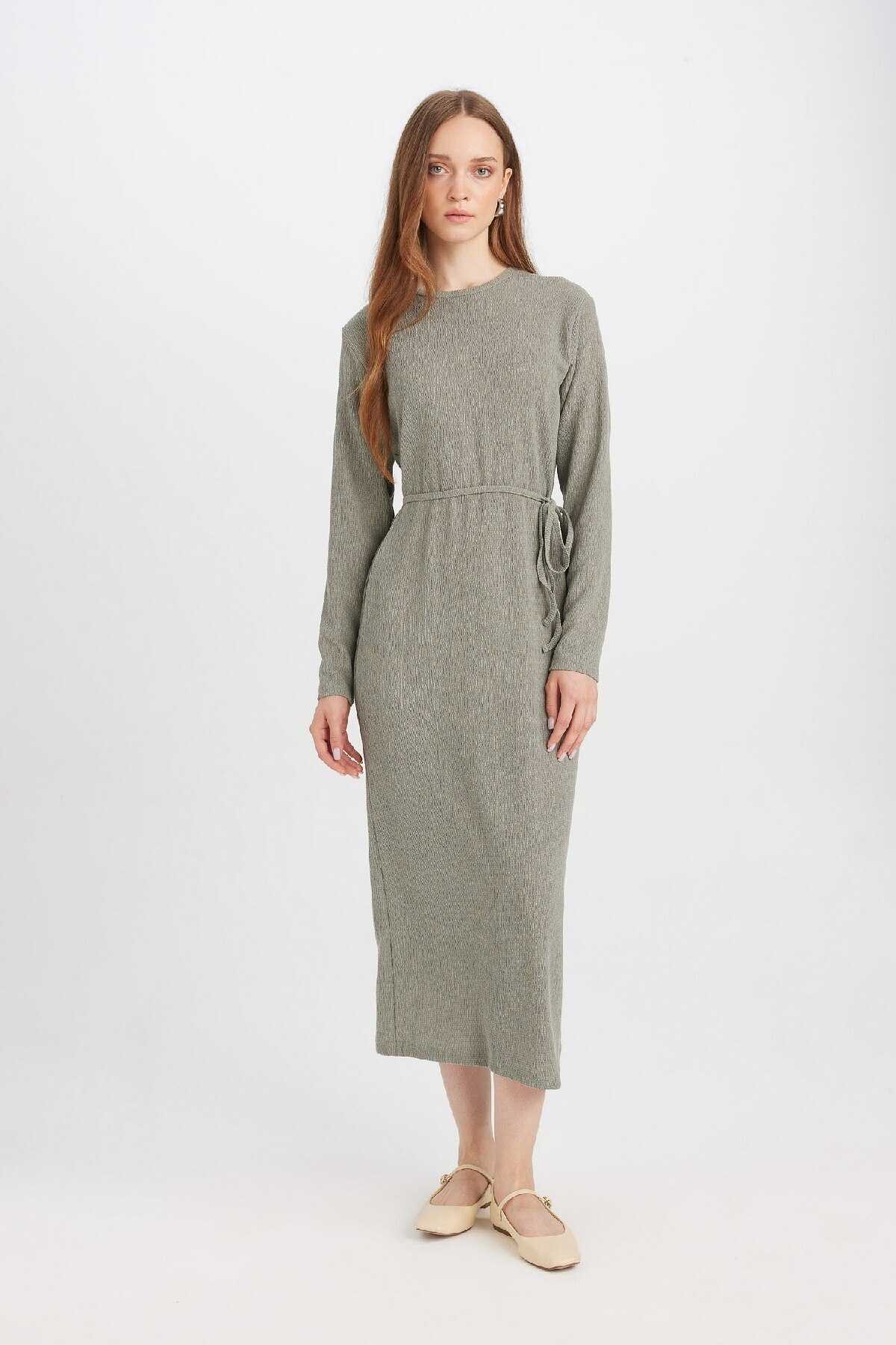 لباس میدی آستین بلند چروک منظم