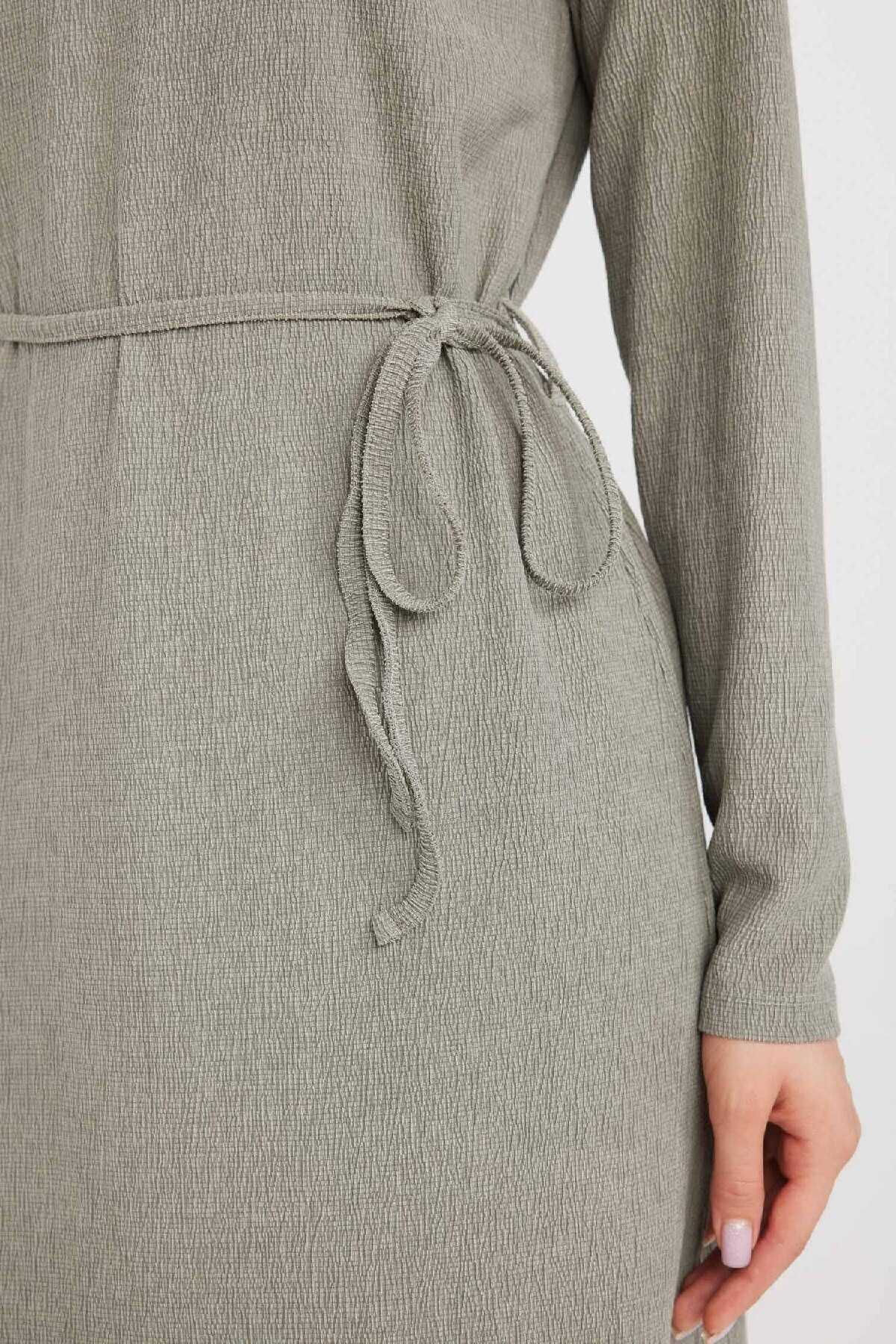 لباس میدی آستین بلند چروک منظم