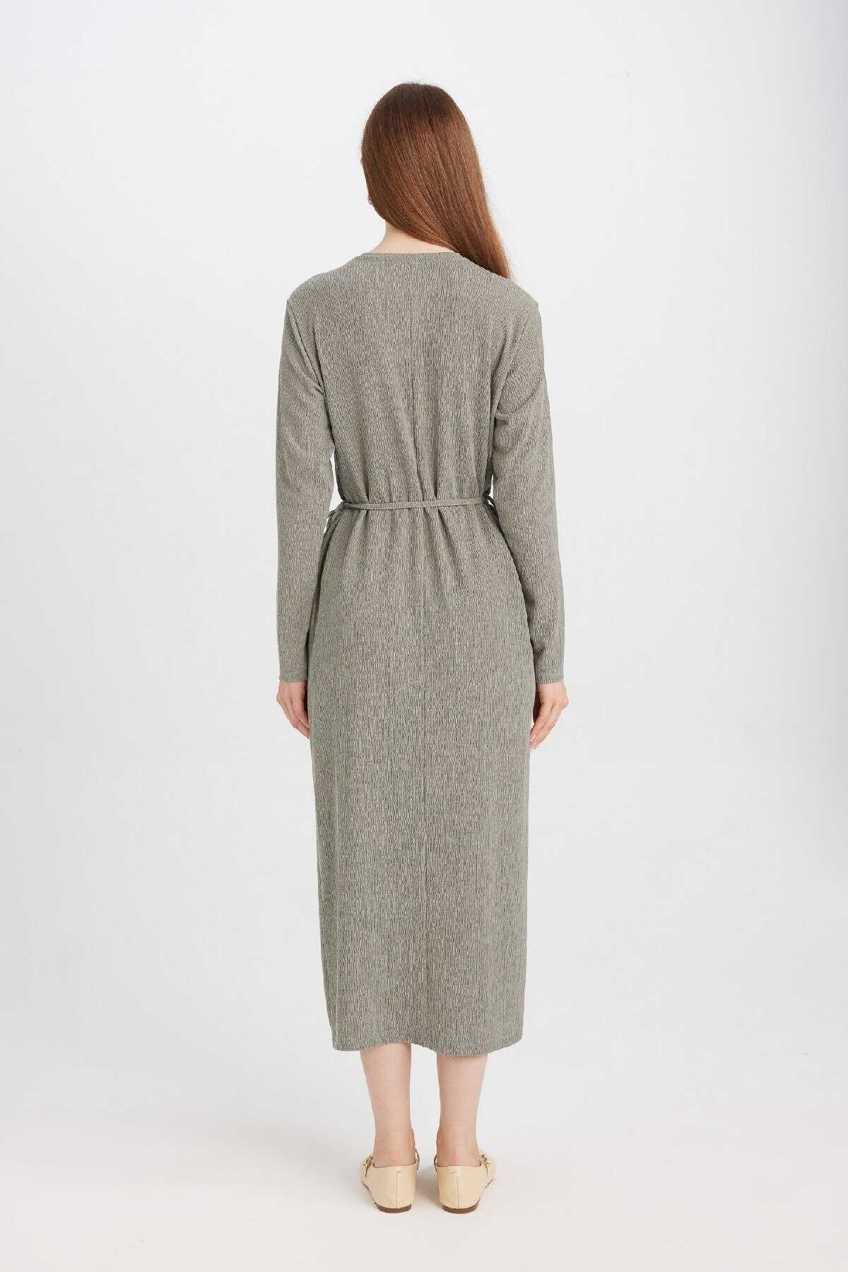 لباس میدی آستین بلند چروک منظم