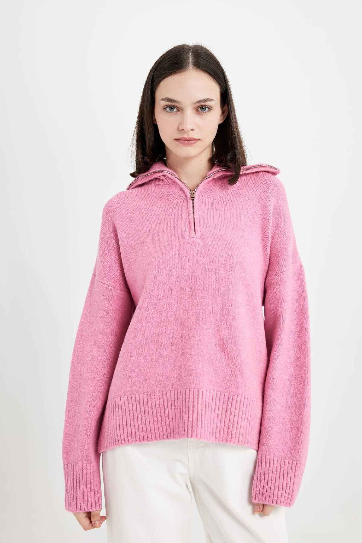 ژاکت بافتنی نیم زیپ یقه پولو سایز بزرگ A8180ax24wn