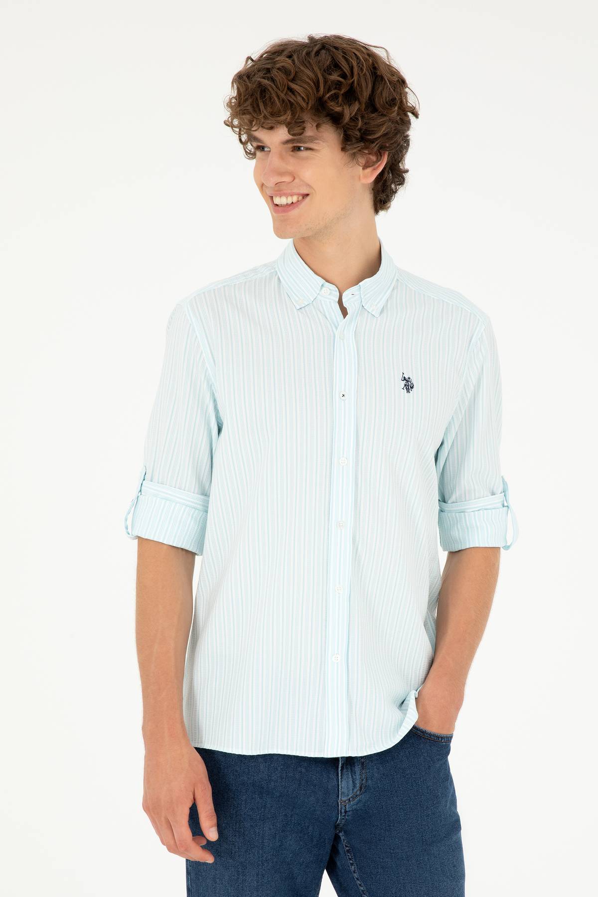 پیراهن آستین بلند مردانه آبی آبی 50288675-VR083