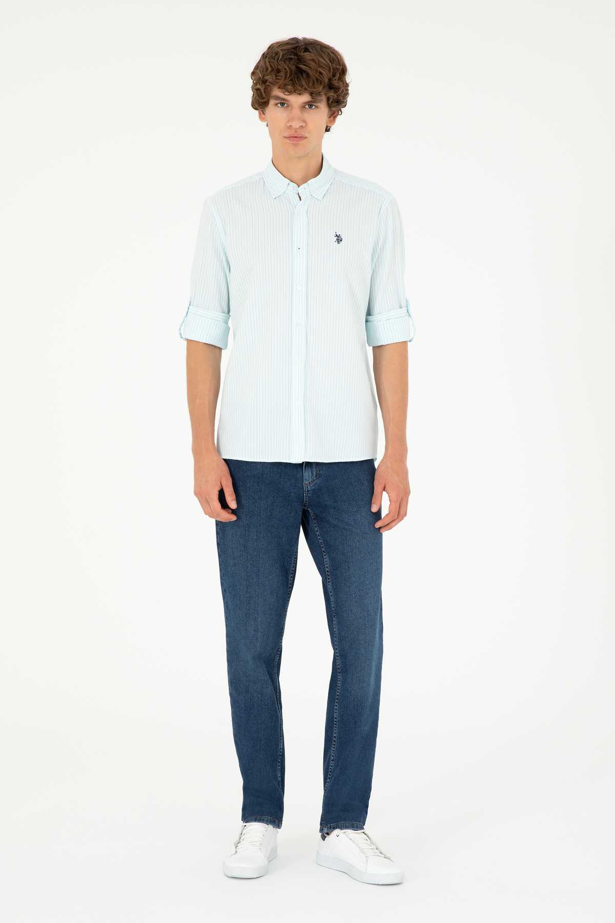 پیراهن آستین بلند مردانه آبی آبی 50288675-VR083