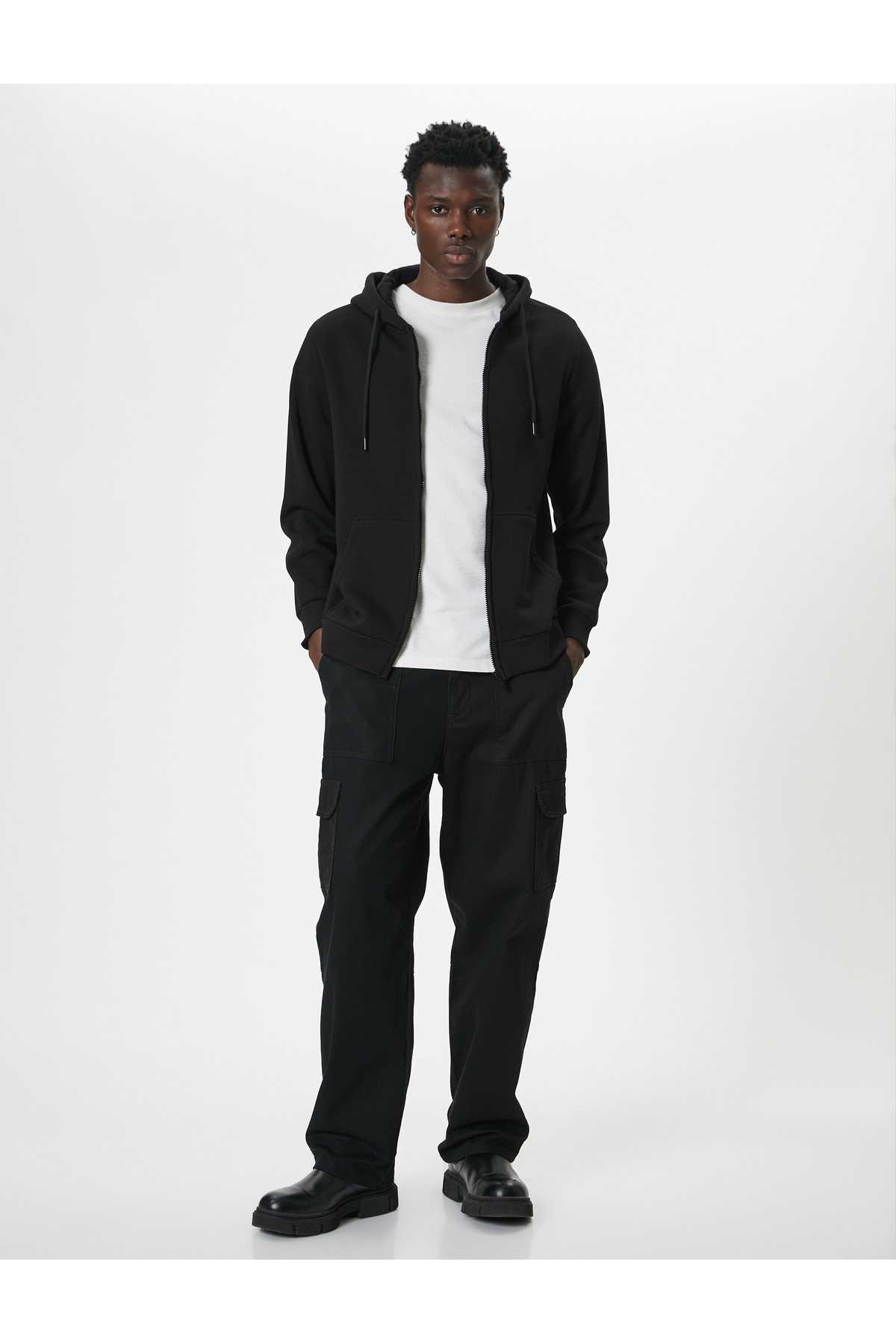 سویشرت زیپ دار با جیب سرپوش دار ترکیبی از پنبه