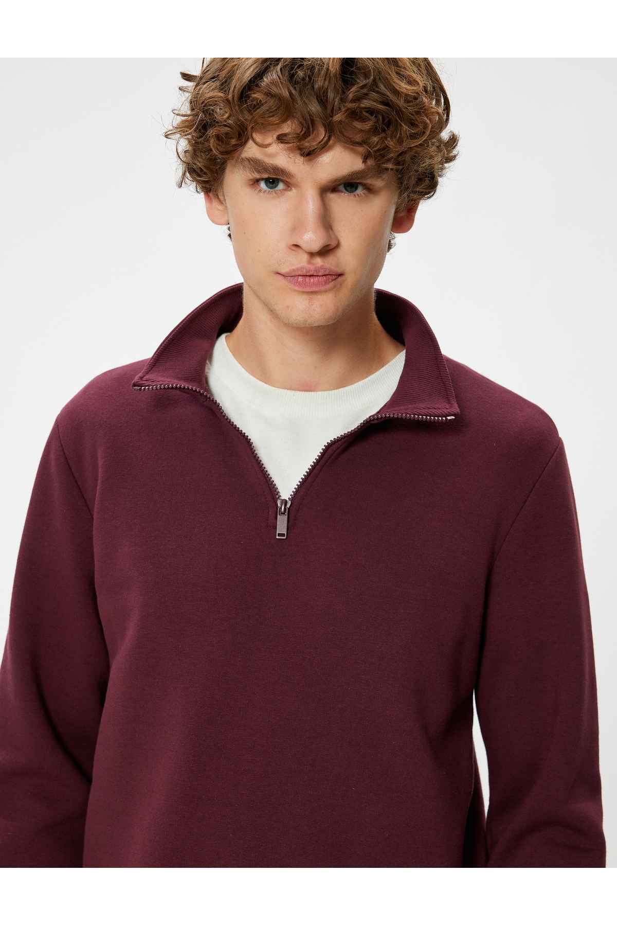 بلوز پنبه ای آستین بلند یقه نیم زیپ