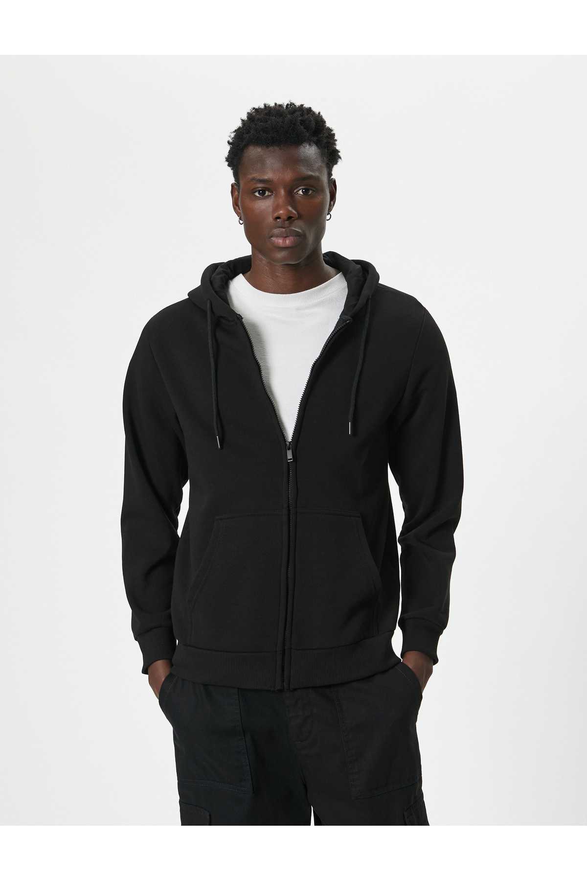 سویشرت زیپ دار با جیب سرپوش دار ترکیبی از پنبه