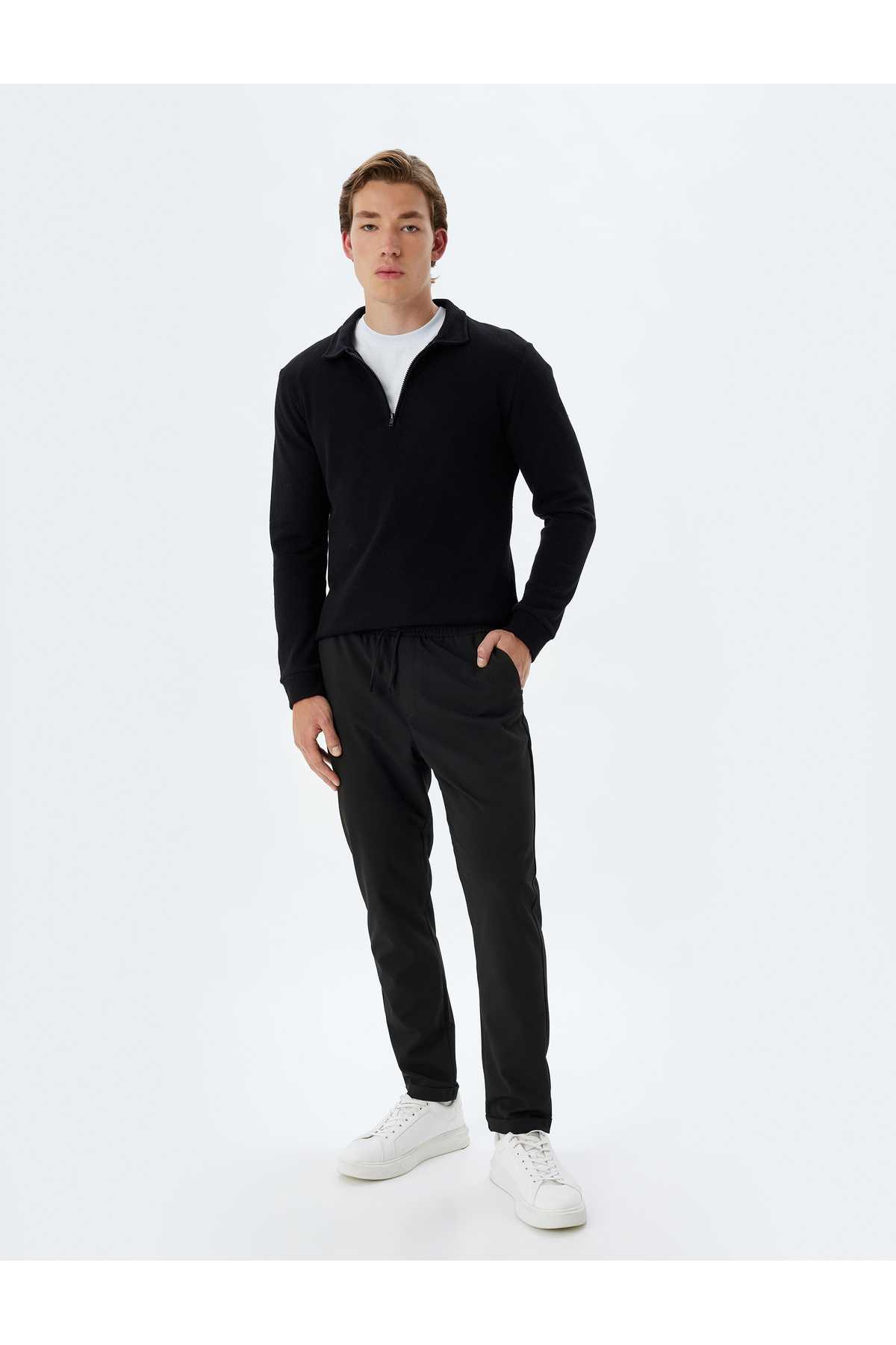 سویشرت یقه پولو با نیم زیپ آستین بلند نخی