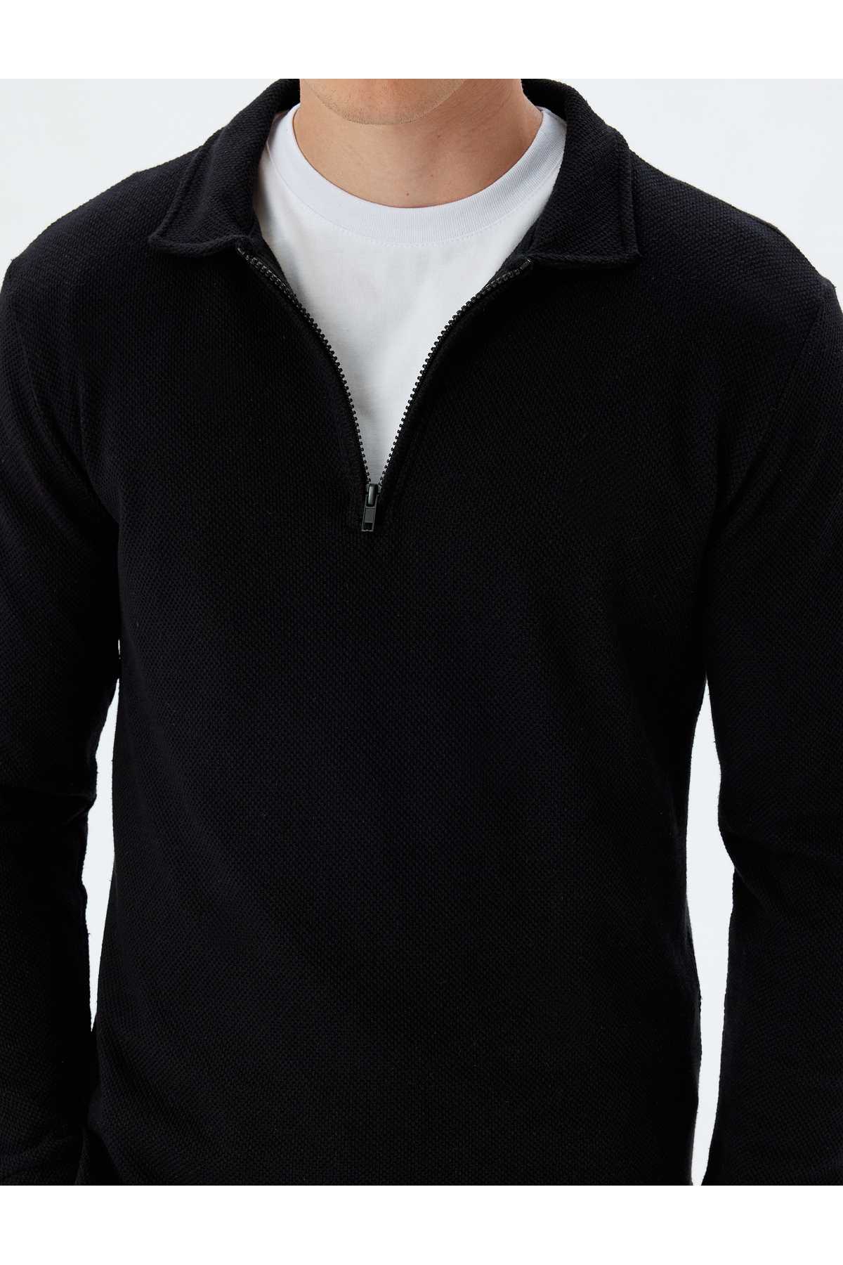 سویشرت یقه پولو با نیم زیپ آستین بلند نخی