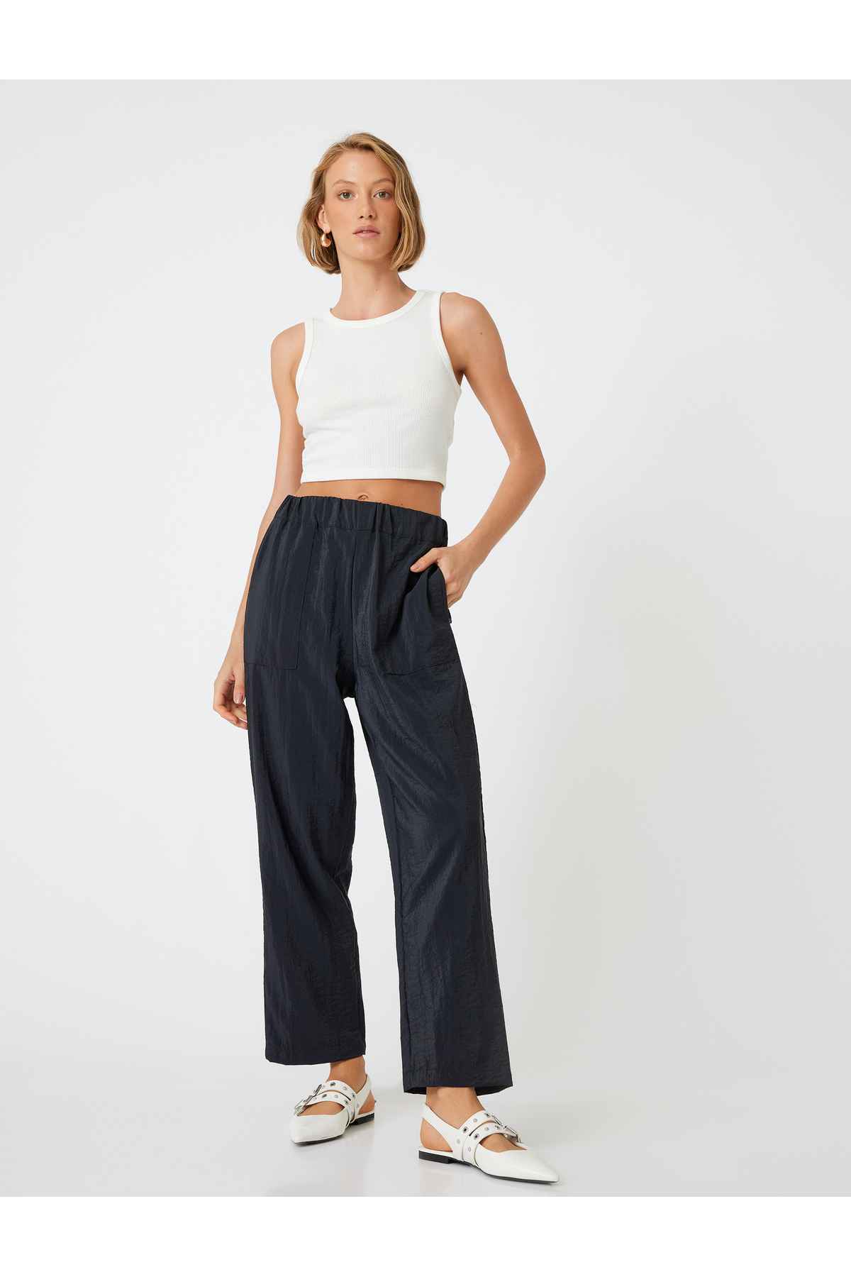 شلوار گشاد با جیب و کمر الاستیک