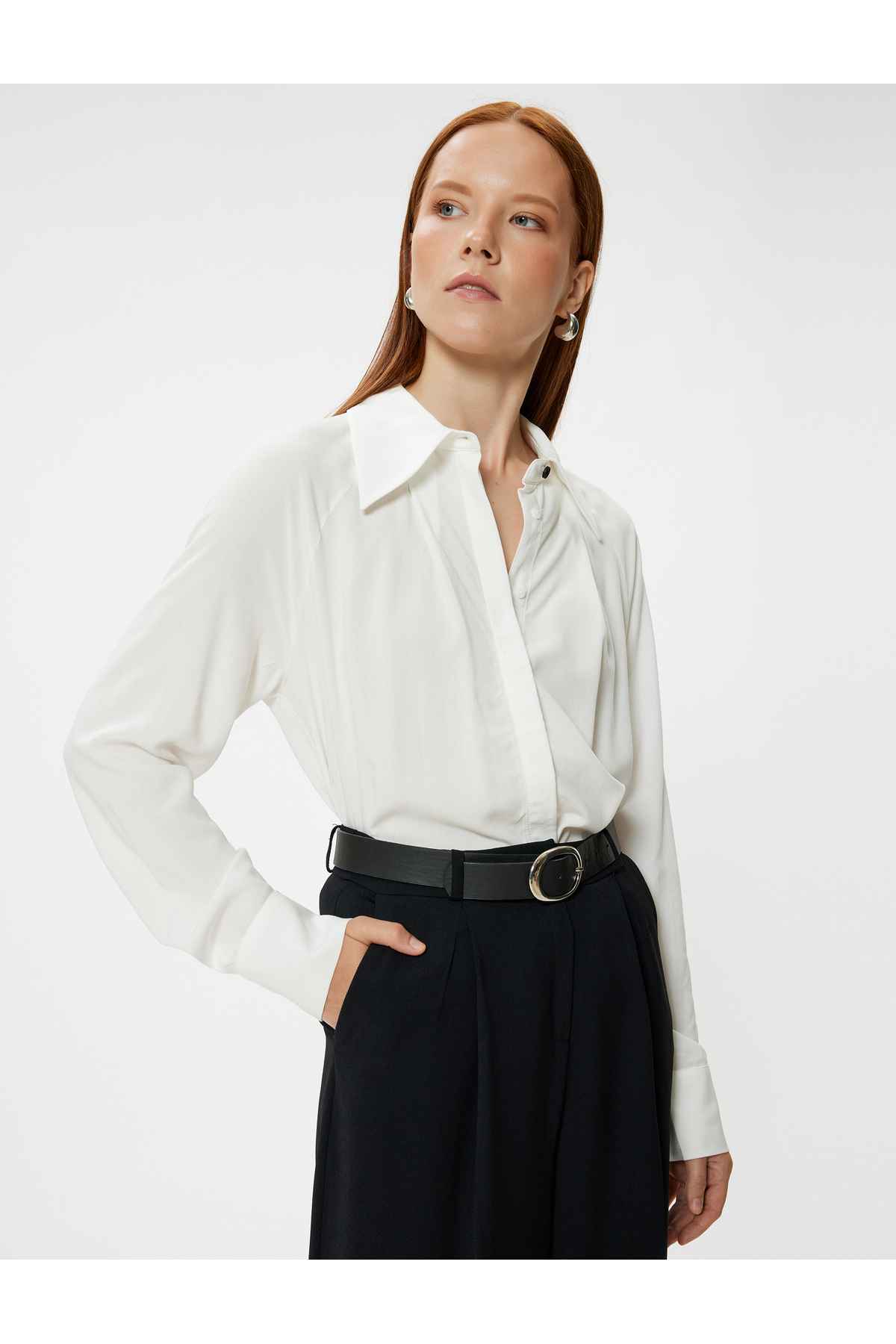 پیراهن ویسکوز آستین بلند یقه نوک تیز مناسب