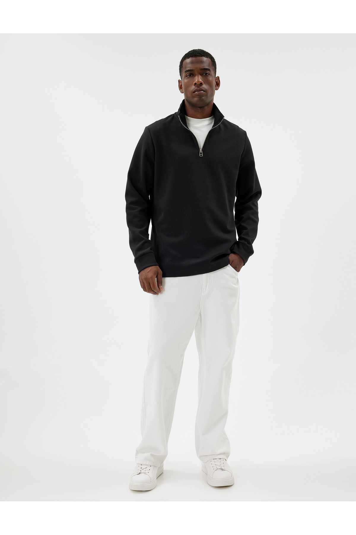 پلیور پایه آستین بلند زیپ دار نخی