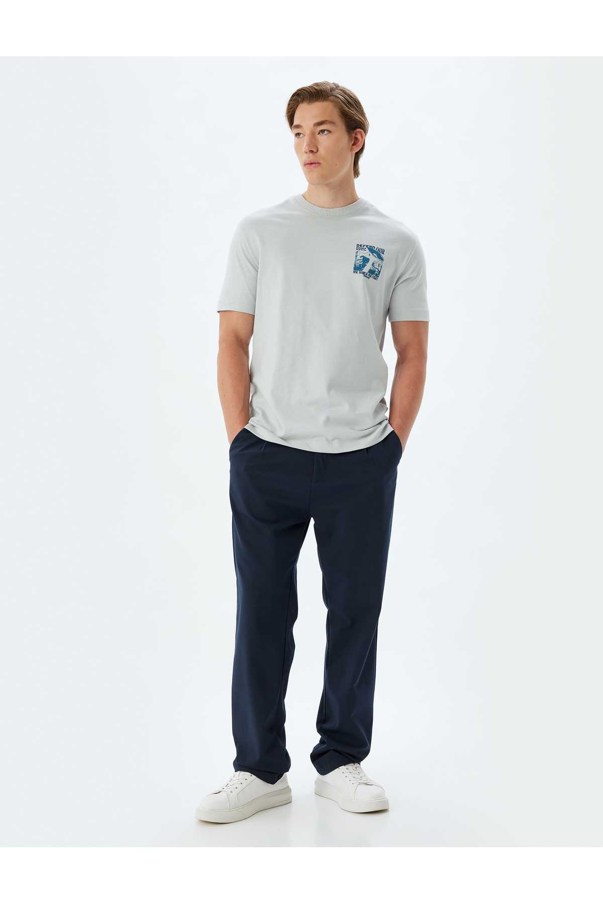 تیشرت با یقه آستین کوتاه نخی با چاپ پشت