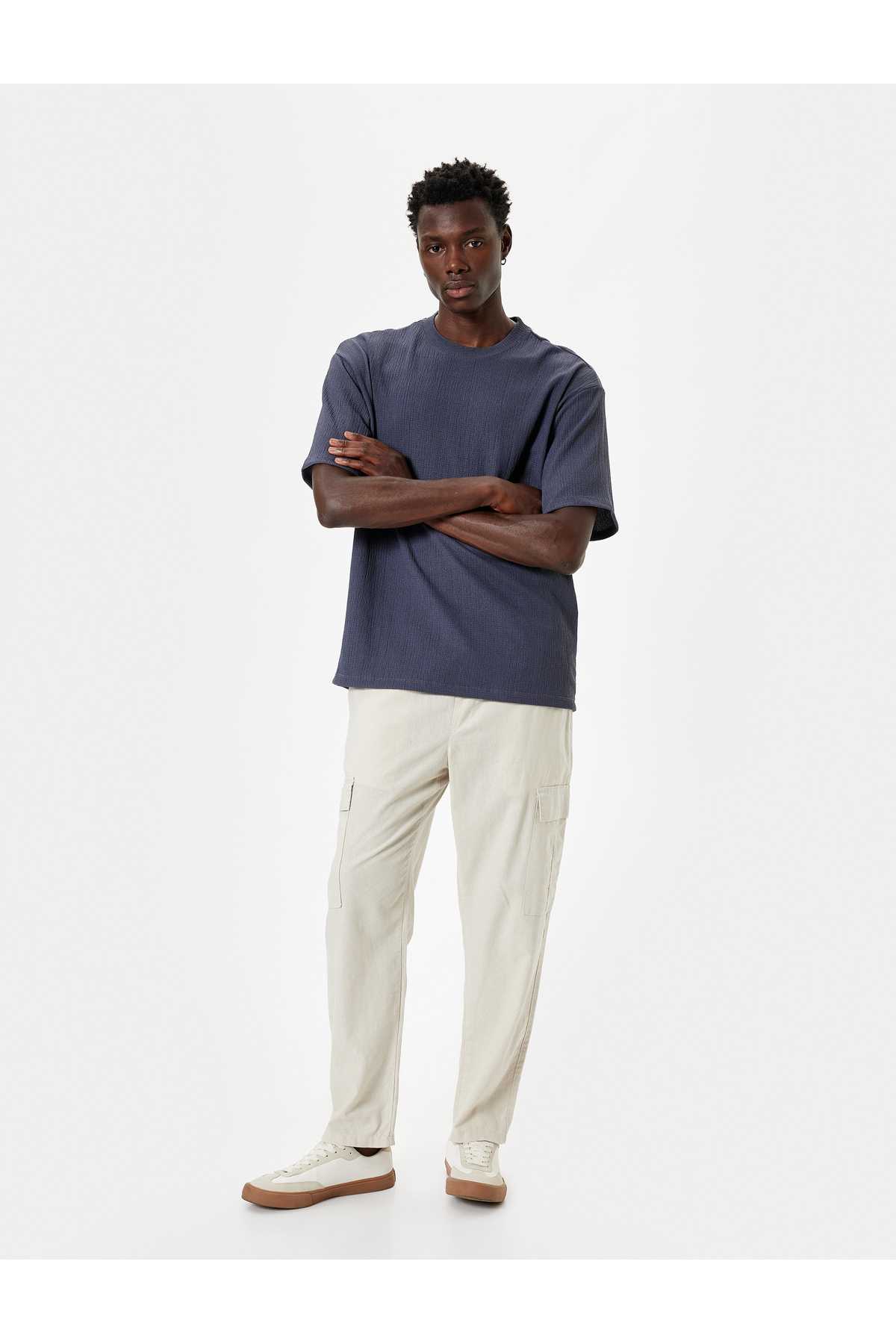 تیشرت سایز بزرگ با یقه خدمه آستین کوتاه بافت